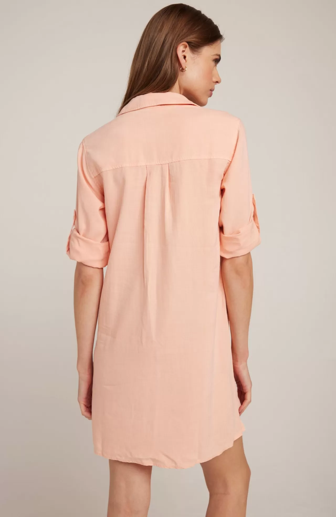 Bella Dahl Mini Dresses^A-Line Rolled Tab Sleeve Dress - Sunset Coral