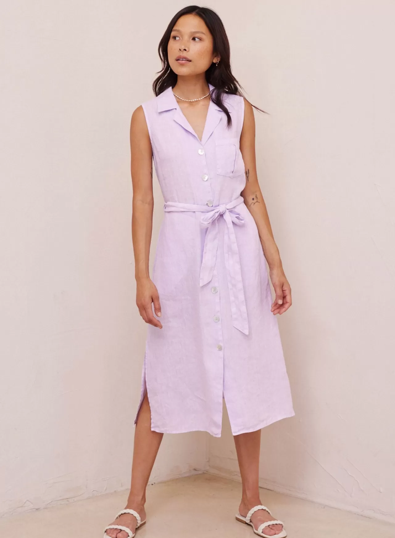 Bella Dahl Midi Dresses^Belted Utility Linen Dress - Pale Purple