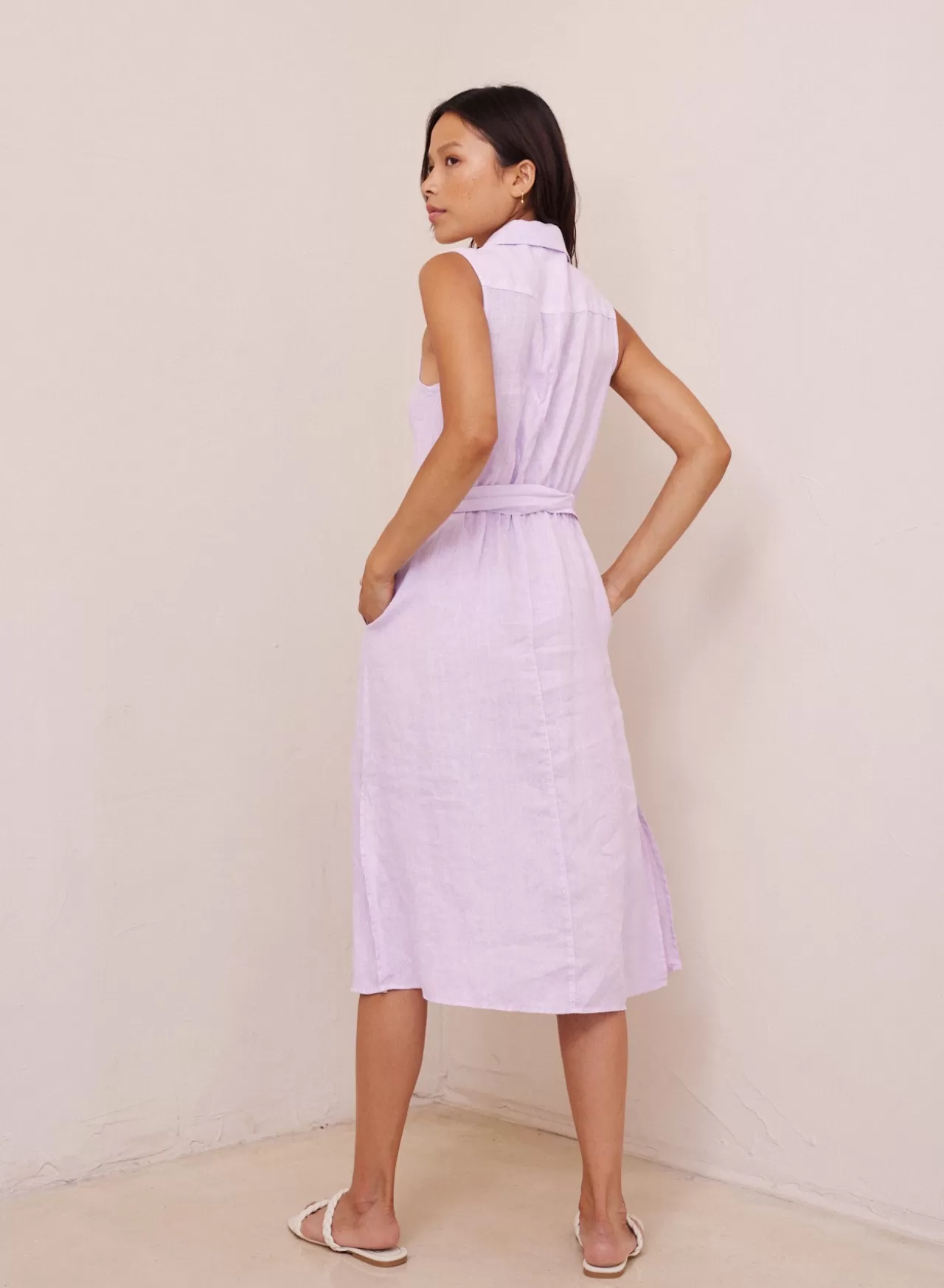 Bella Dahl Midi Dresses^Belted Utility Linen Dress - Pale Purple