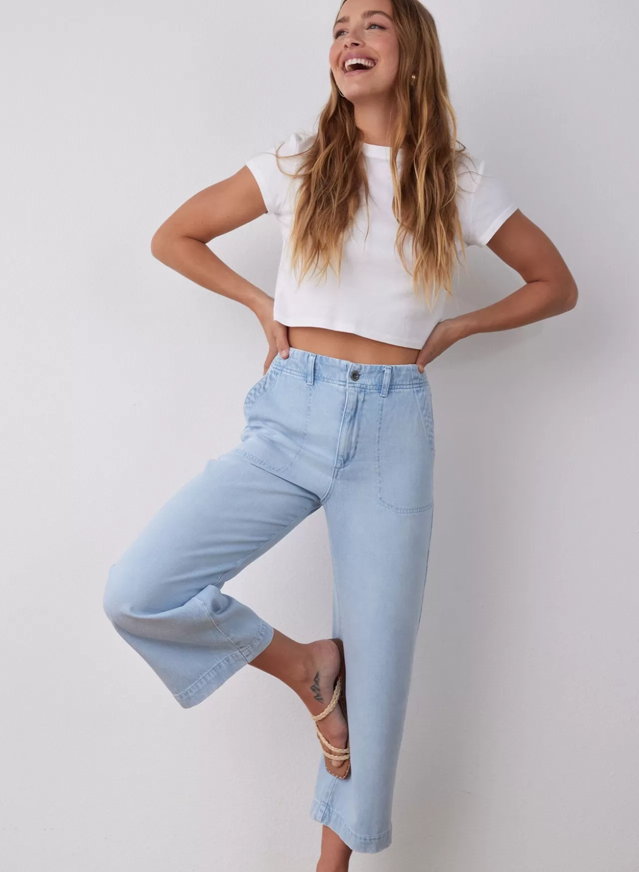 Bella Dahl Pants^Blakely Utility Wide Leg Crop - Sun Faded Wash