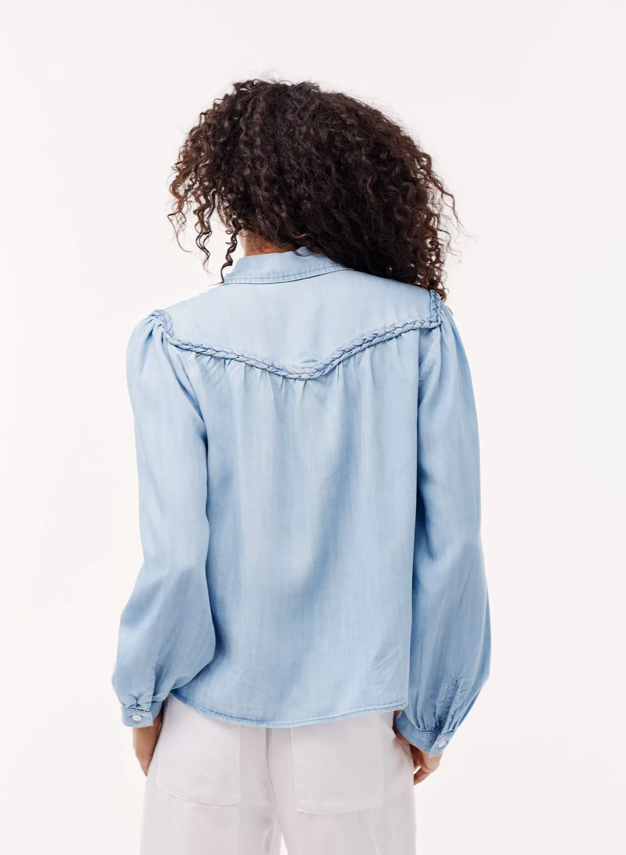 Bella Dahl Button Down^Braided Denim Button Down - Light Indigo Wash