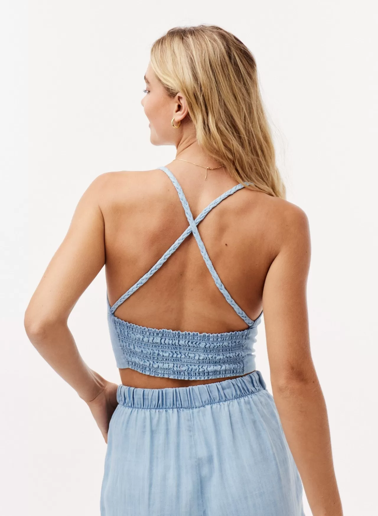 Bella Dahl Sleeveless^Braided Strap Denim Cropped Top - Light Indigo Wash