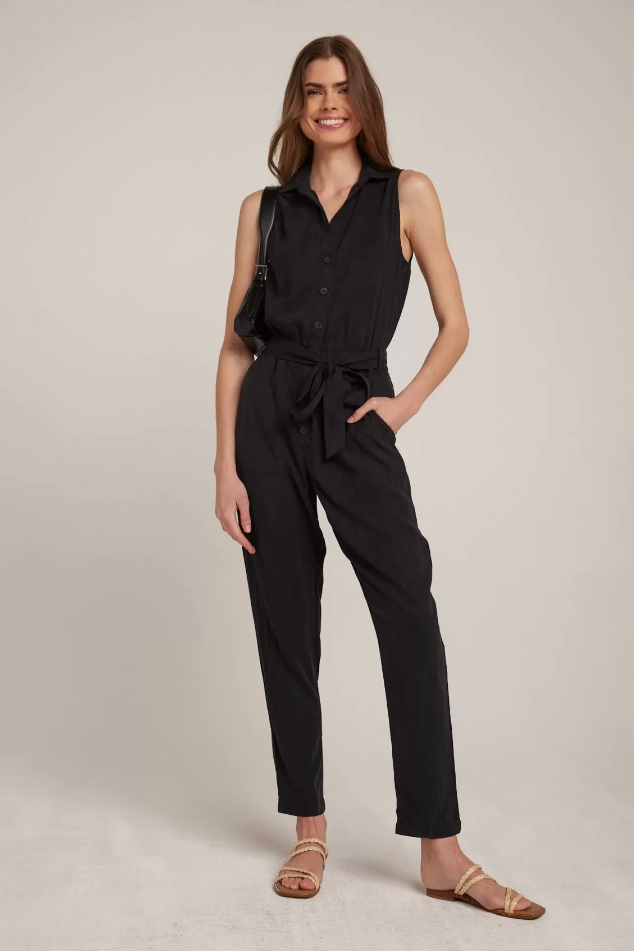 Bella Dahl Jumpsuits & Rompers^Button Front Belted Tencel Jumpsuit - Vintage Black