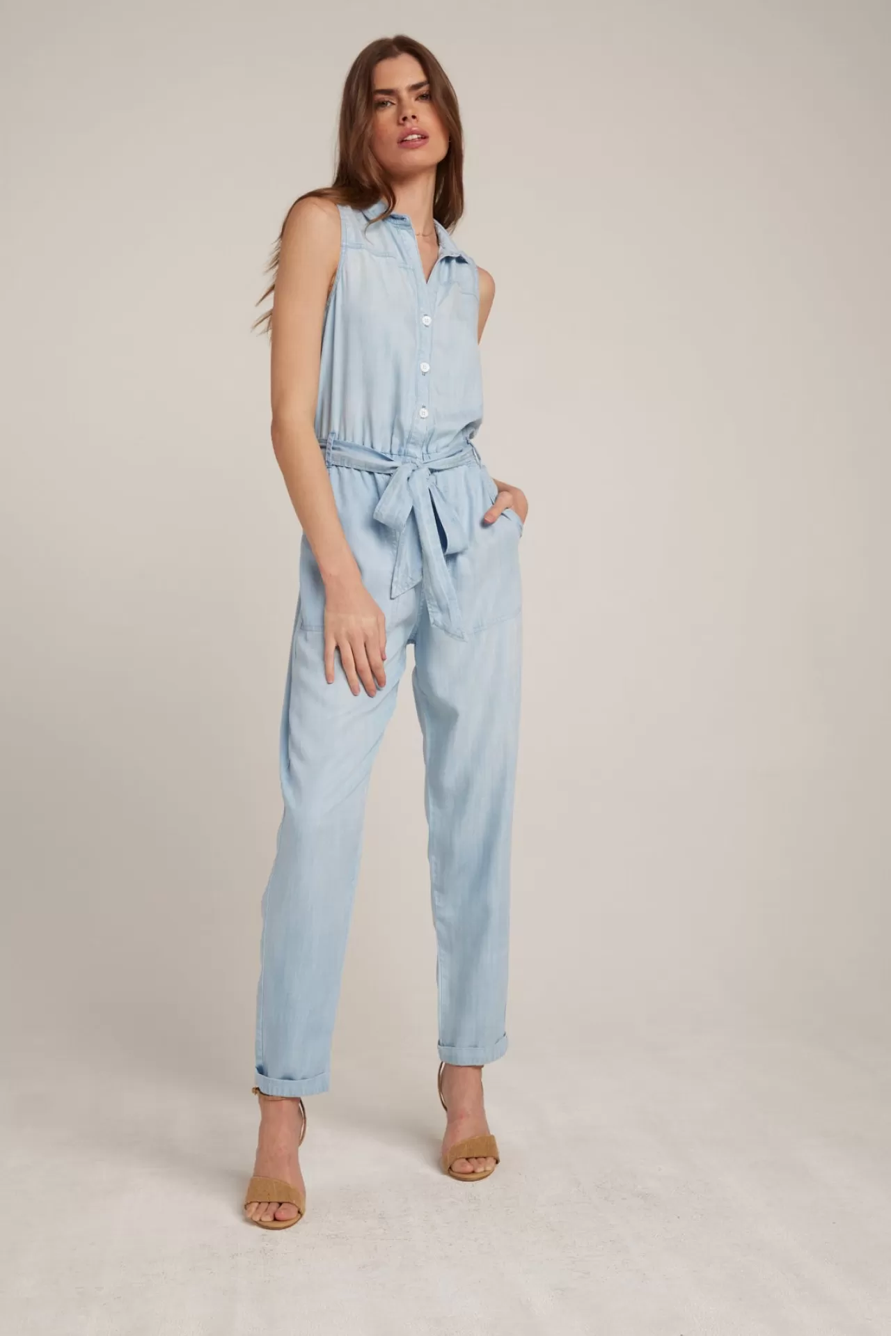 Bella Dahl Jumpsuits & Rompers^Button Front Belted Tencel Jumpsuit - Salt Spray Wash