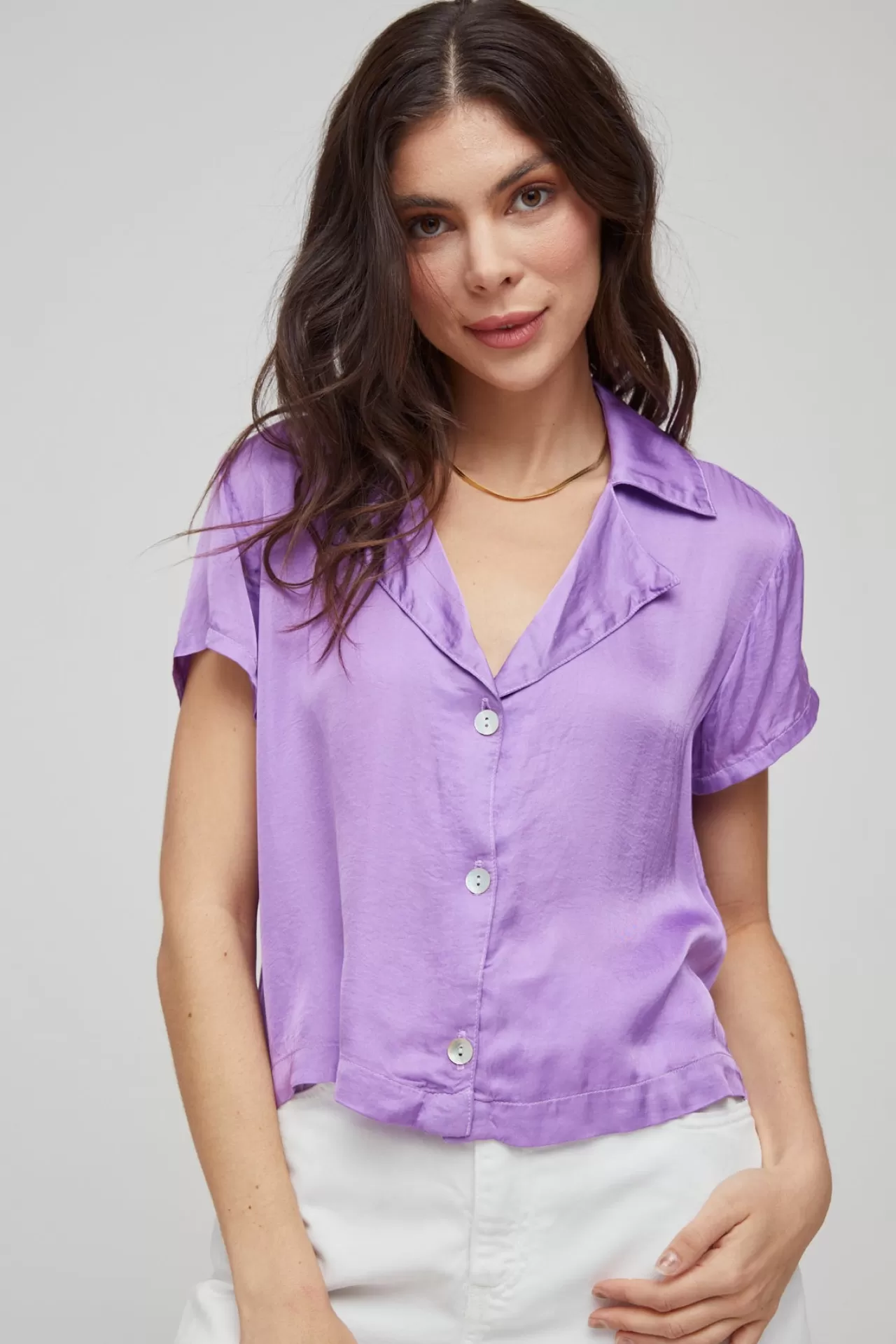 Bella Dahl Button Down^Cropped Button Down Shirt- Bright Orchid