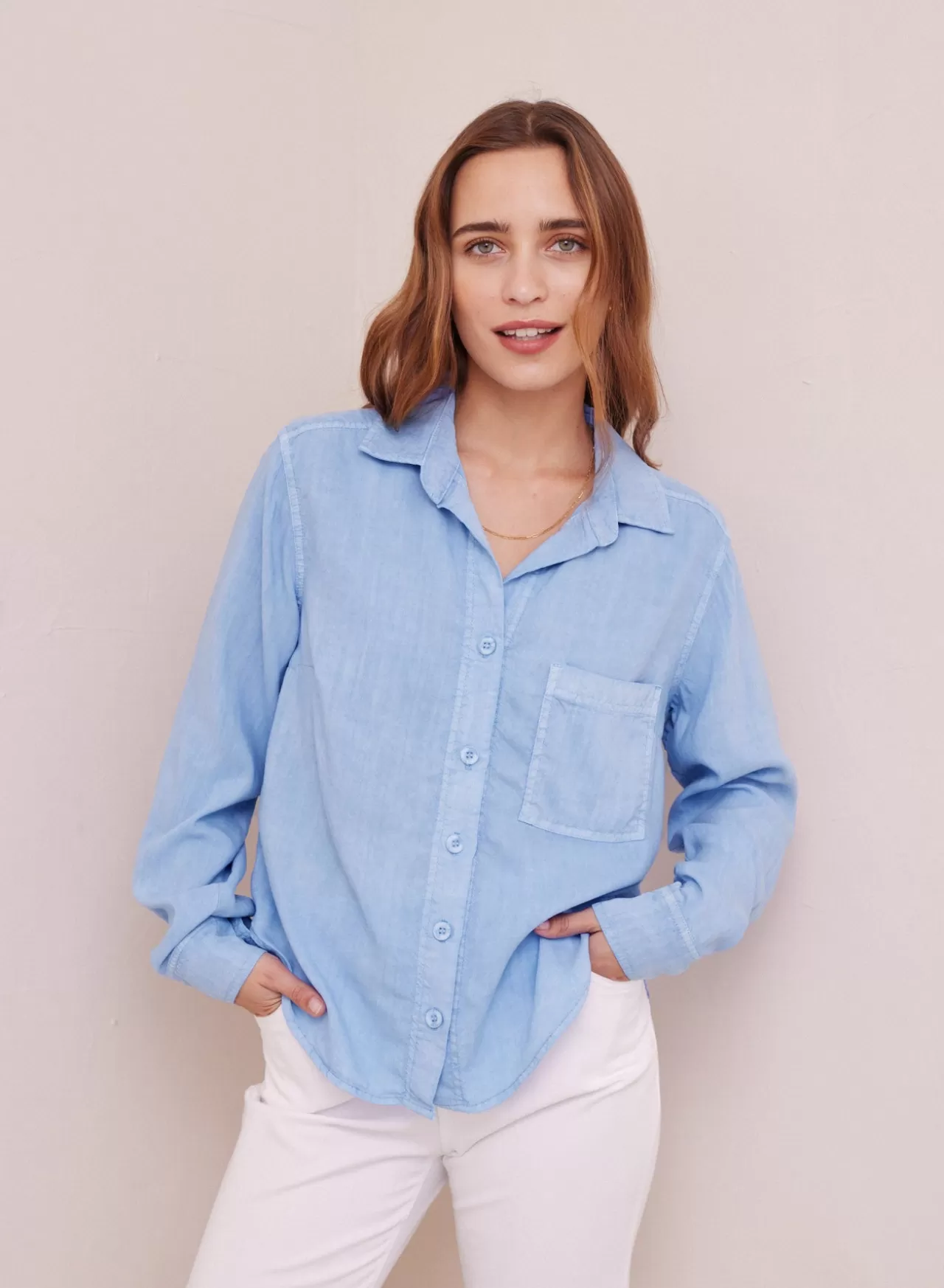 Bella Dahl Button Down^Dart Front Pocket Button Down - Bayside Blue