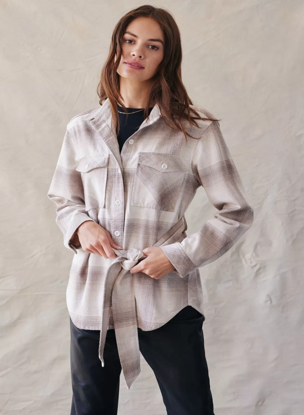 Bella Dahl Sweaters & Jackets^Flap Pocket Belted Jacket - Heather Oat Plaid