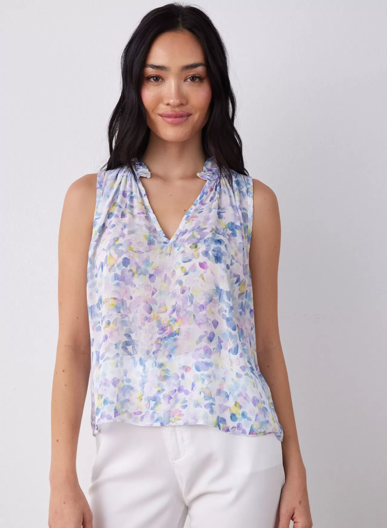 Bella Dahl Sleeveless^Floral Ruffle Neck Tank - Orchid Floral Print