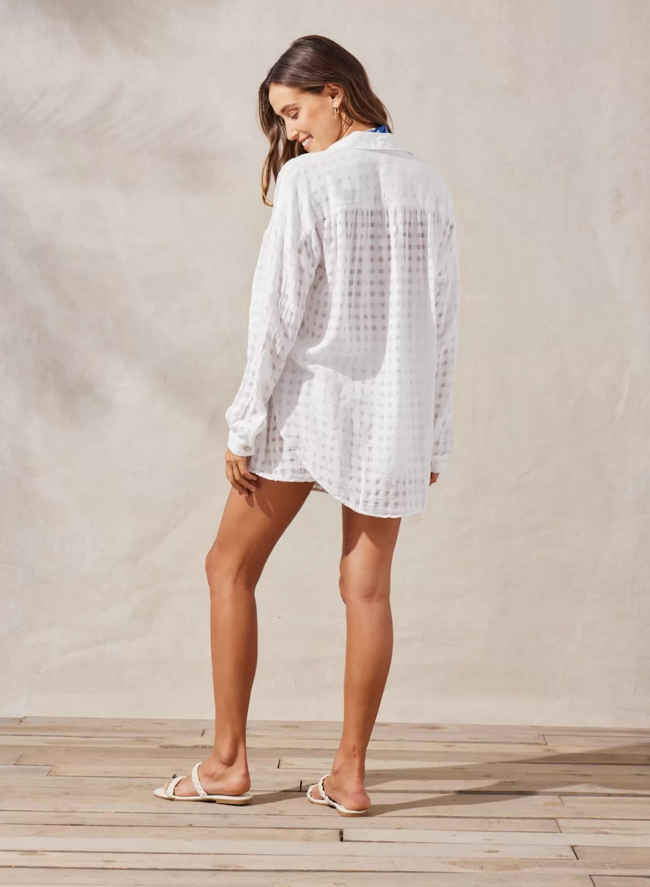 Bella Dahl Button Down^Flowy Beach Button Down Shirt - White