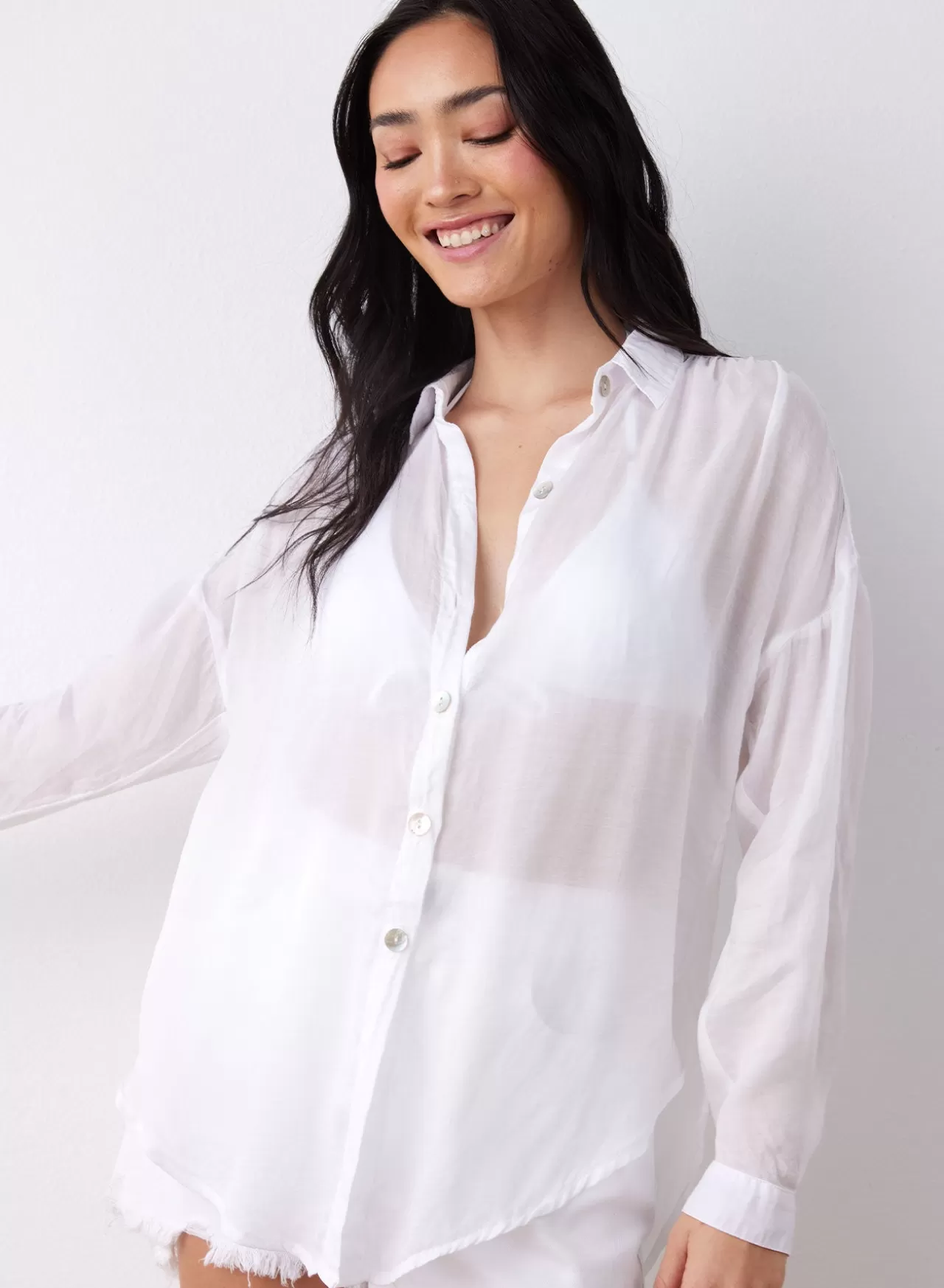 Bella Dahl Button Down^Flowy Beach Shirt - White