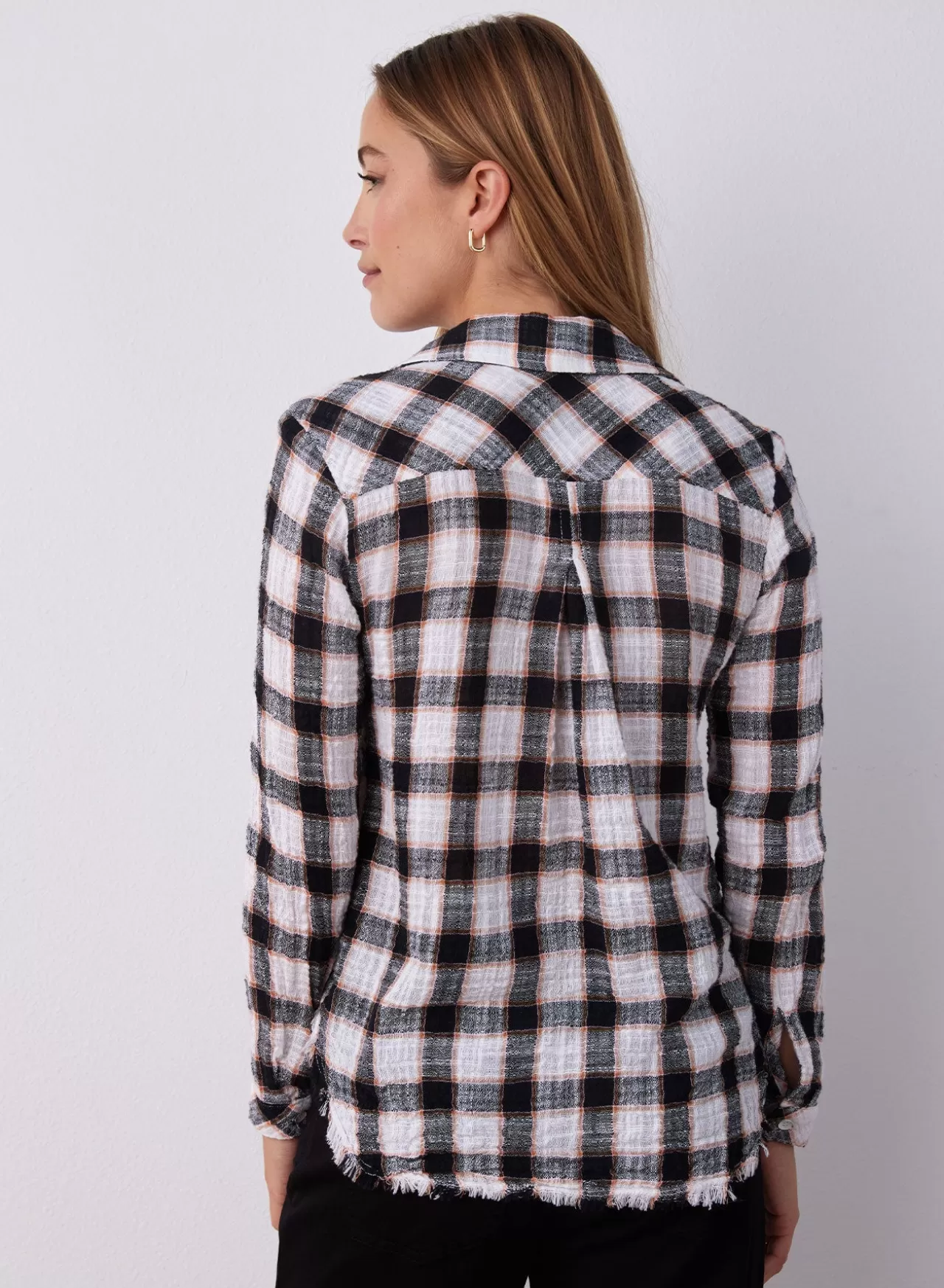 Bella Dahl Button Down^Frayed Hem Button Down - Black & White Check