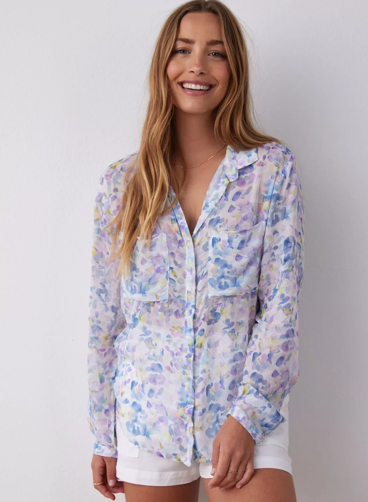 Bella Dahl Button Down^Full Button Down Hipster Shirt - Orchid Floral Print