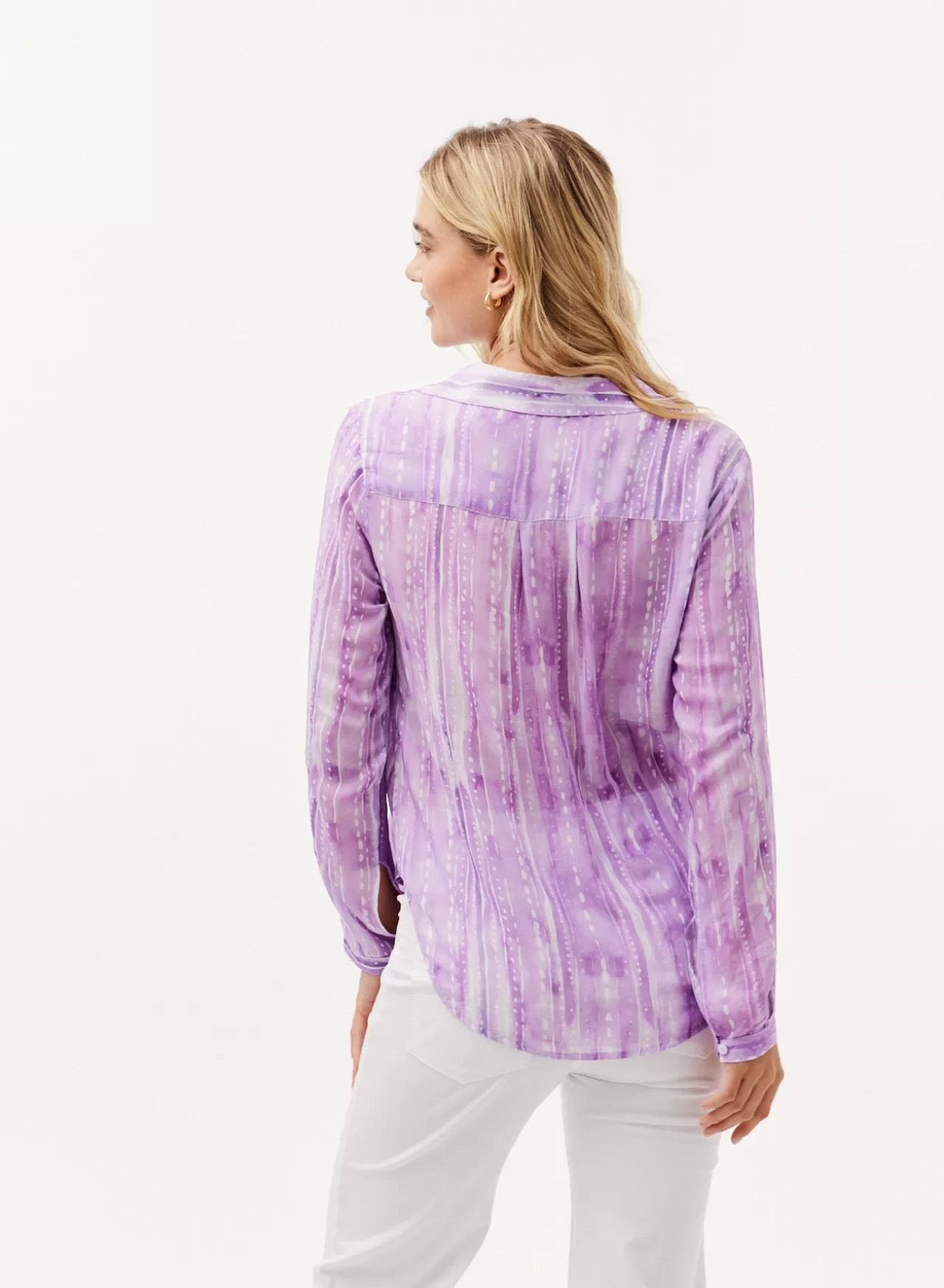 Bella Dahl Long Sleeve^Full Button Down Hipster Shirt - Orchid Stripe Print