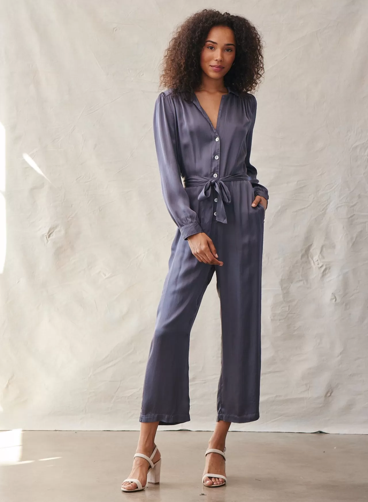 Bella Dahl Jumpsuits & Rompers^Gathered Button Front Jumpsuit - Smoke Shadow