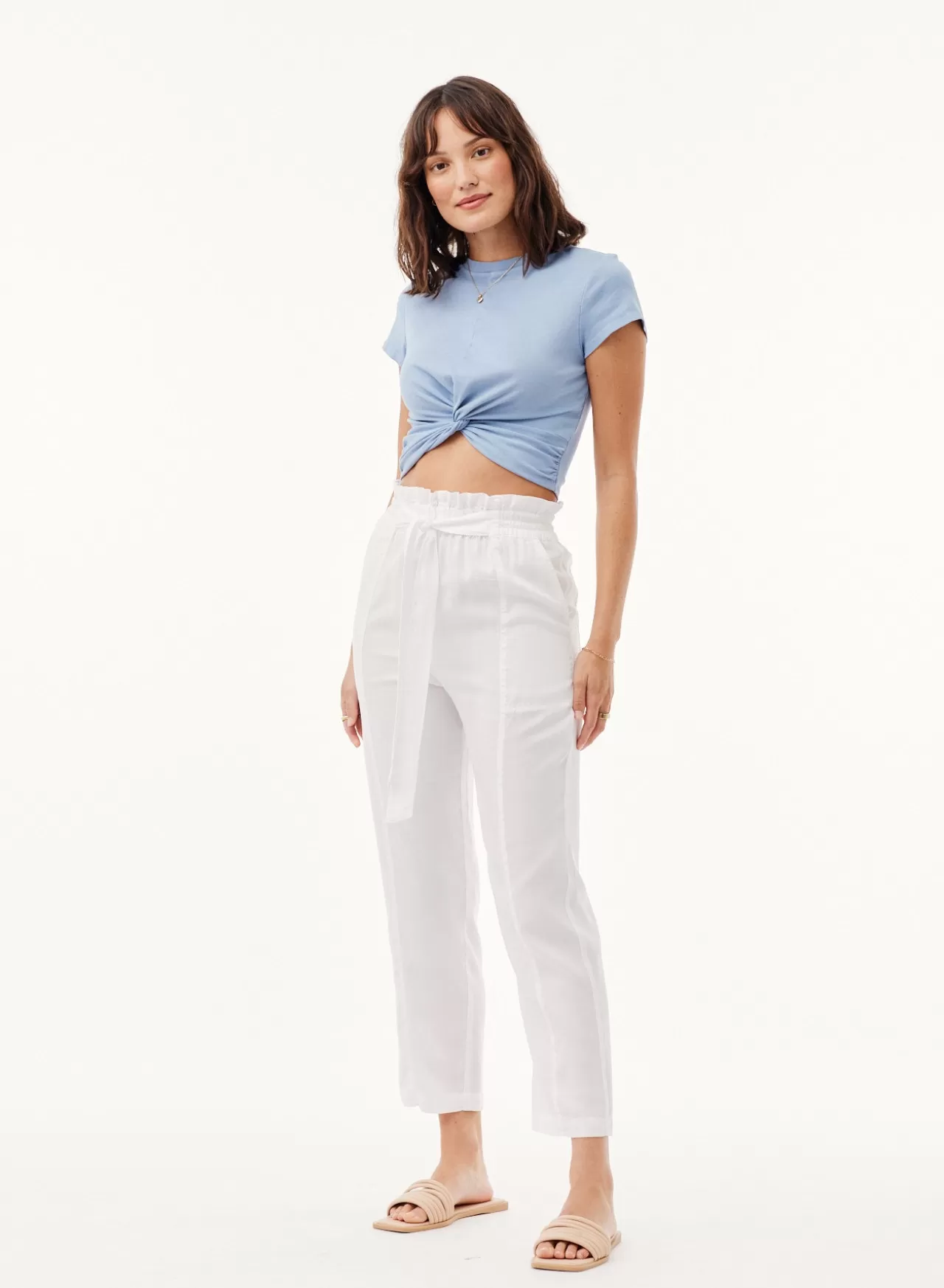 Bella Dahl Pants^High Waisted Seam Pants W/ Sash - White