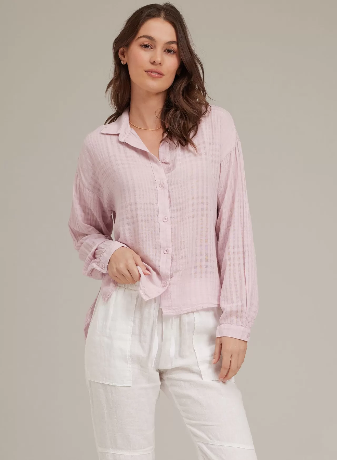 Bella Dahl Long Sleeve^Hi-Lo Shadow Plaid Shirt - Orchid Rose