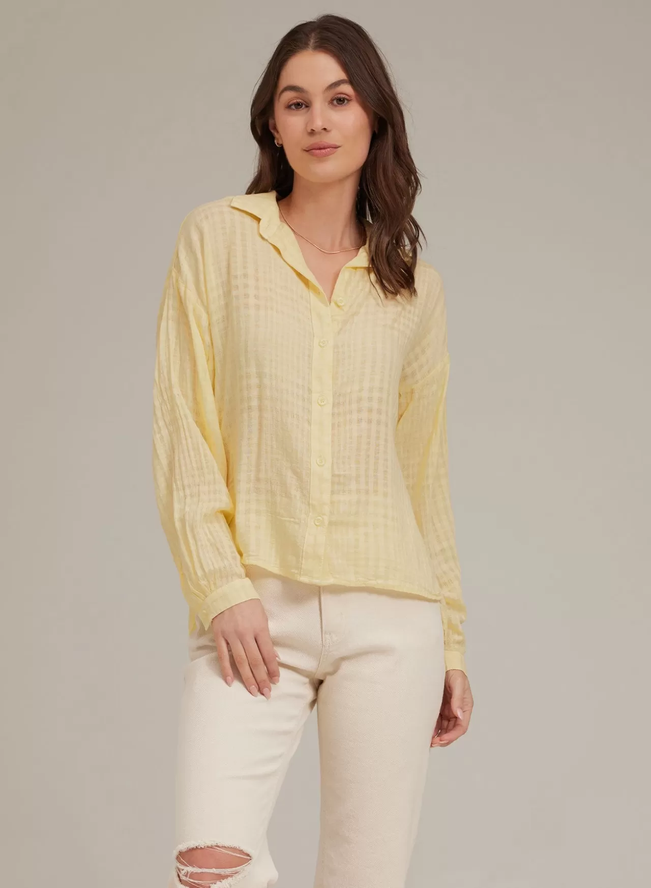 Bella Dahl Button Down^Hi-Lo Shadow Plaid Shirt - Sunbeam