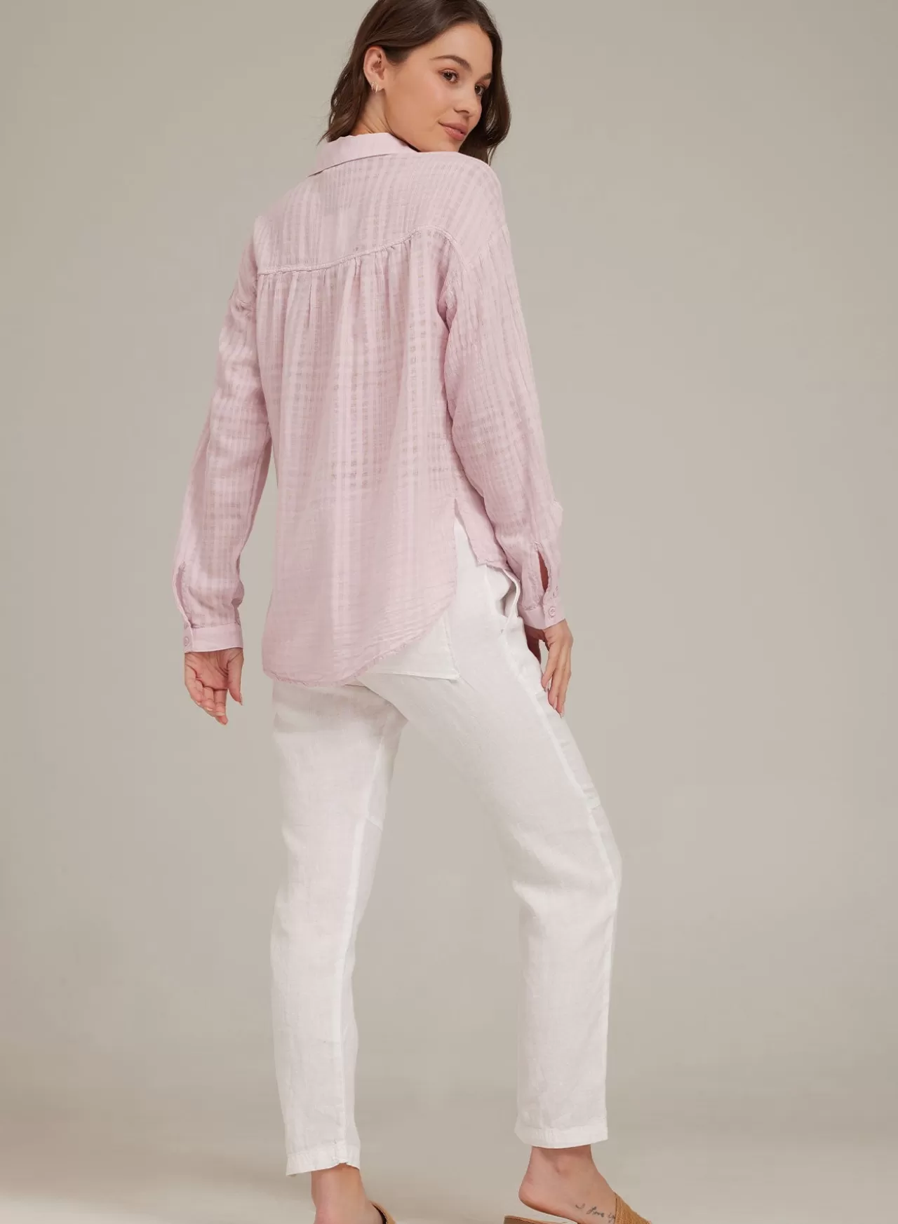 Bella Dahl Long Sleeve^Hi-Lo Shadow Plaid Shirt - Orchid Rose