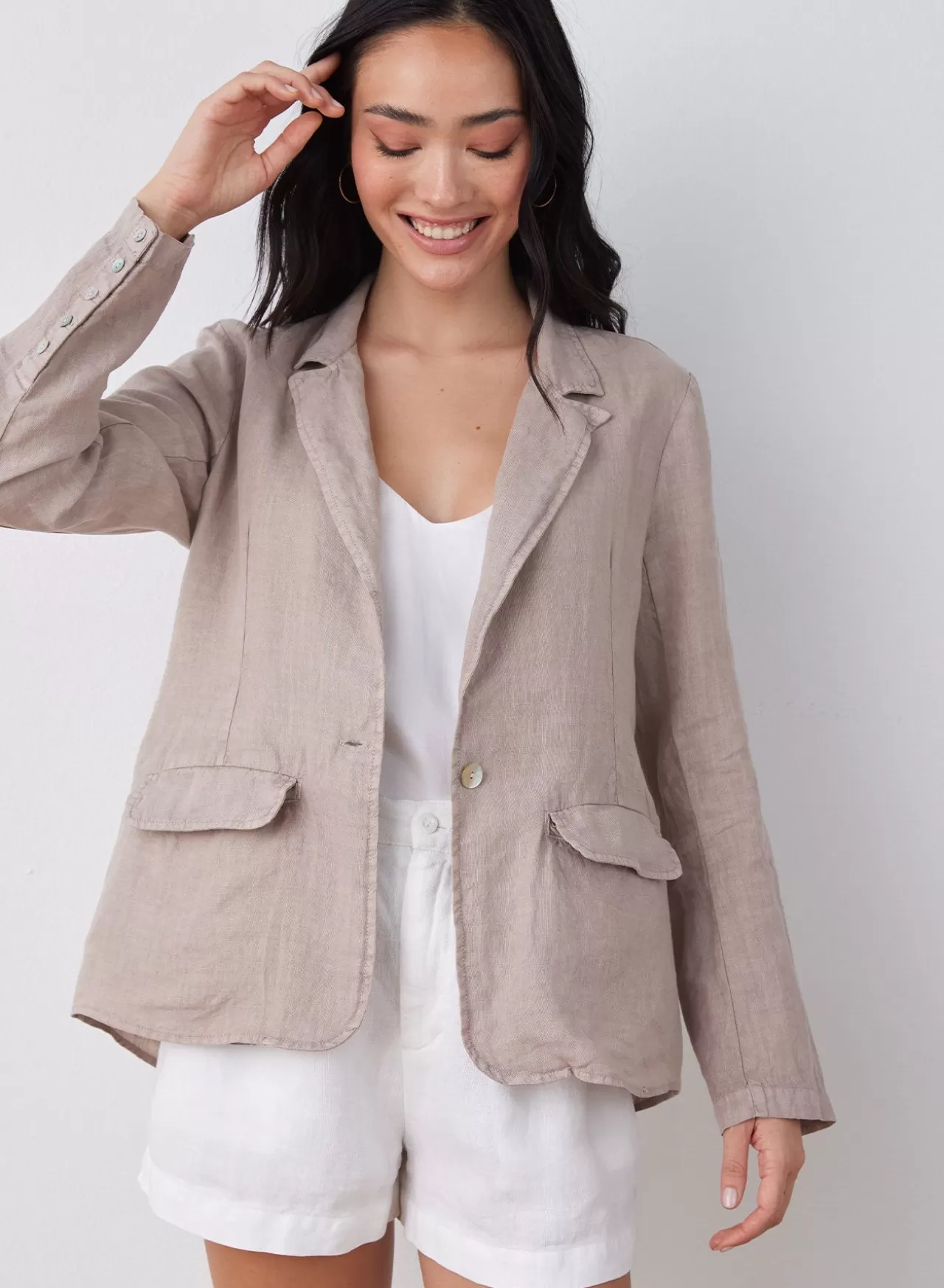 Bella Dahl Sweaters & Jackets^Linen Longline Blazer - Coastal Fog