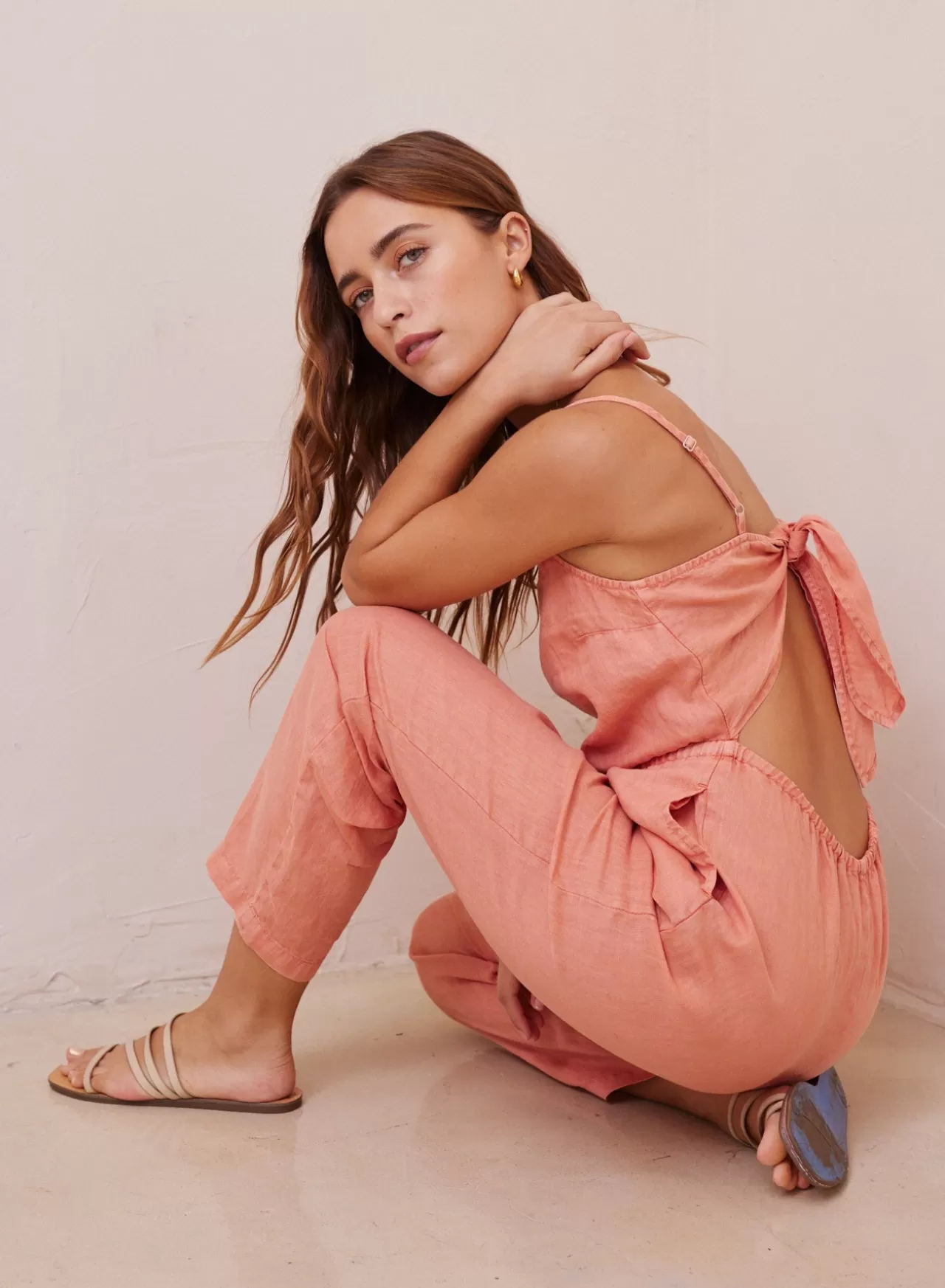 Bella Dahl Jumpsuits & Rompers^Linen Tie Back Jumpsuit - Coral Clay