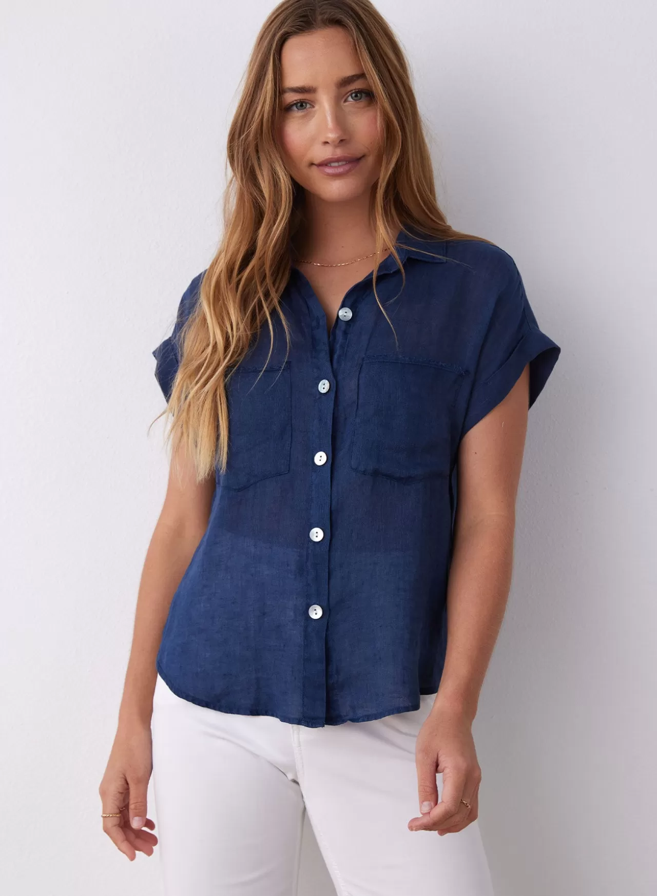 Bella Dahl Short Sleeve^Linen Two Pocket Short Sleeve Shirt - Summer Night