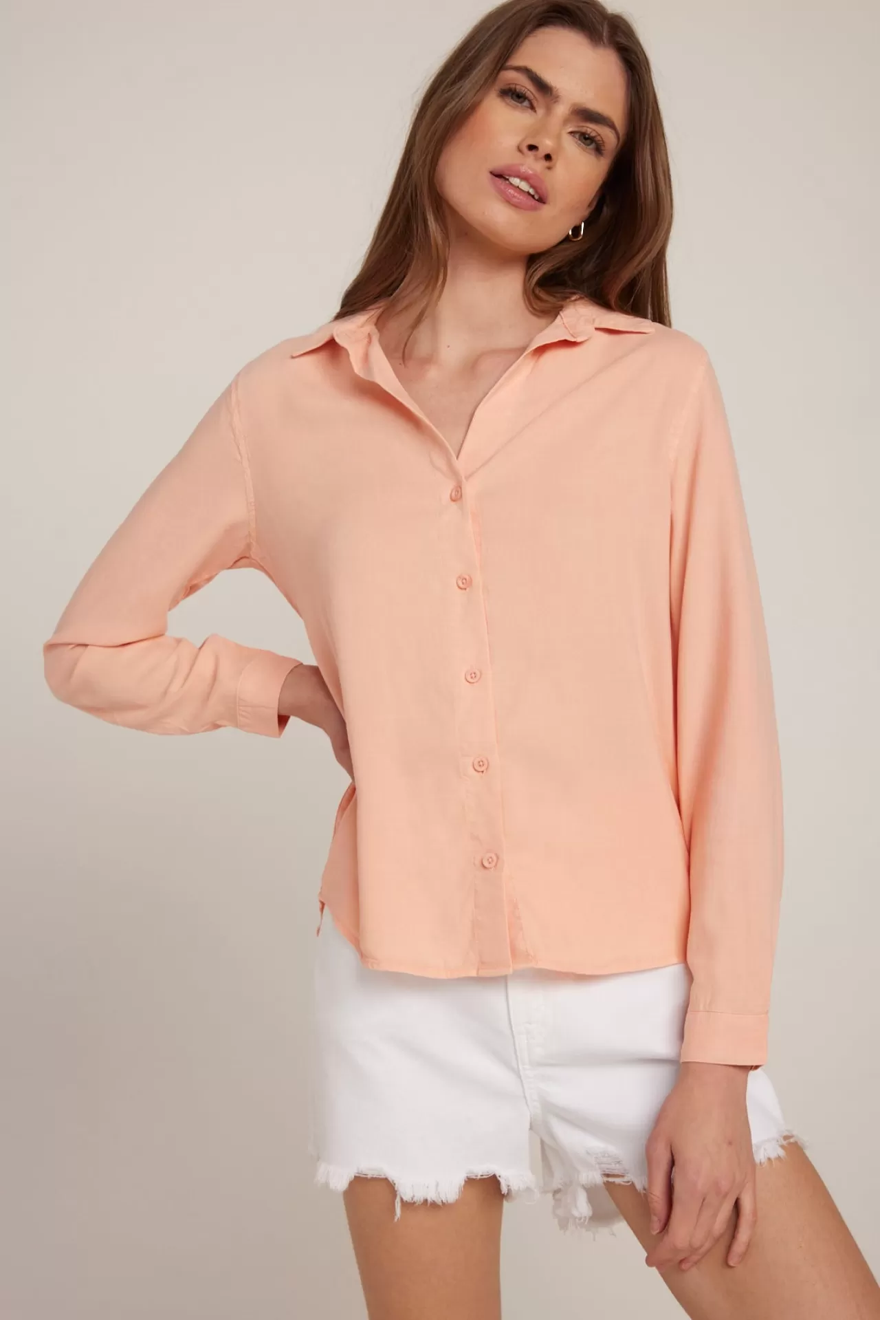 Bella Dahl Button Down^Long Sleeve Classic Button Down - Sunset Coral