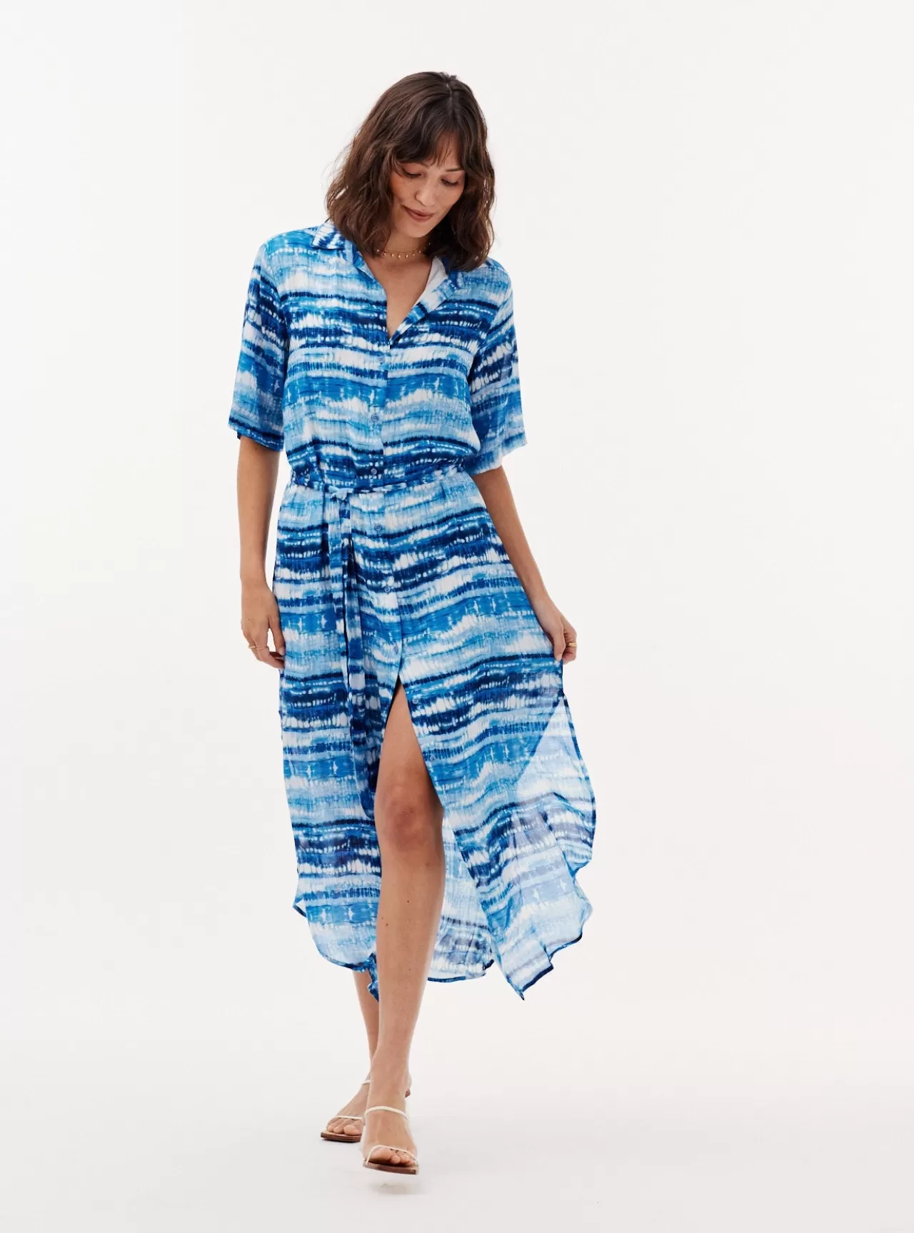 Bella Dahl Maxi Dresses^Maxi Tie Dye Print Shirt Dress - Blue Shibori Print