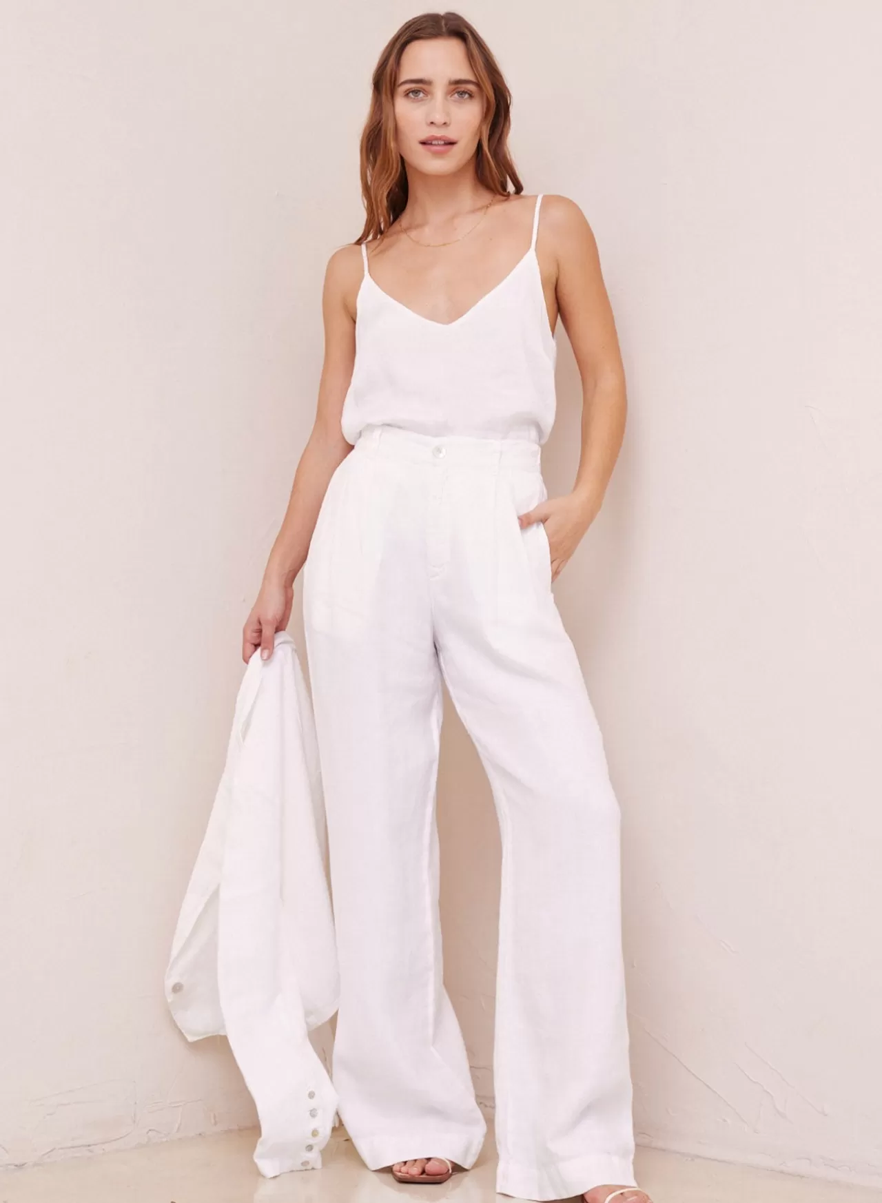 Bella Dahl Pants^Pleated Wide Leg Linen Trouser - White