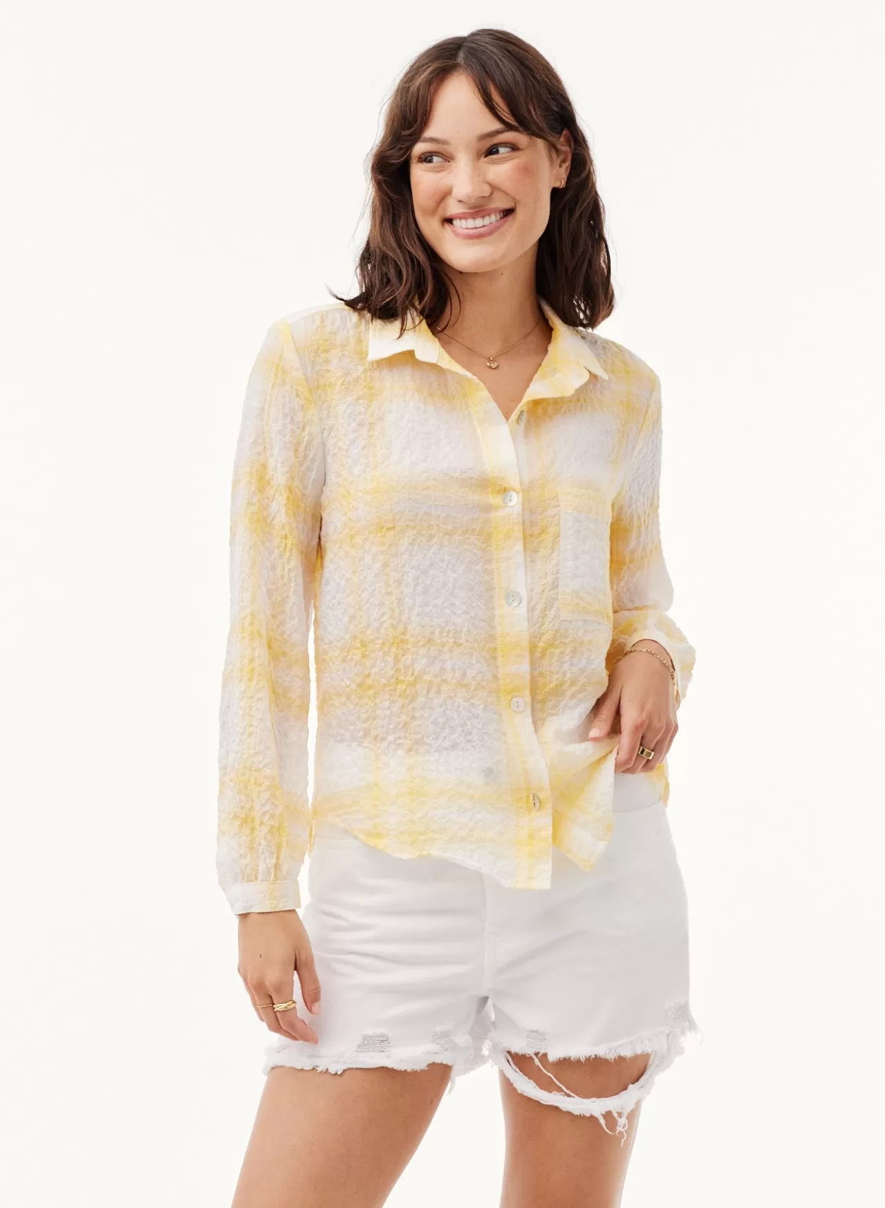 Bella Dahl Button Down^Pucker Plaid Button Down - Sunbeam Plaid