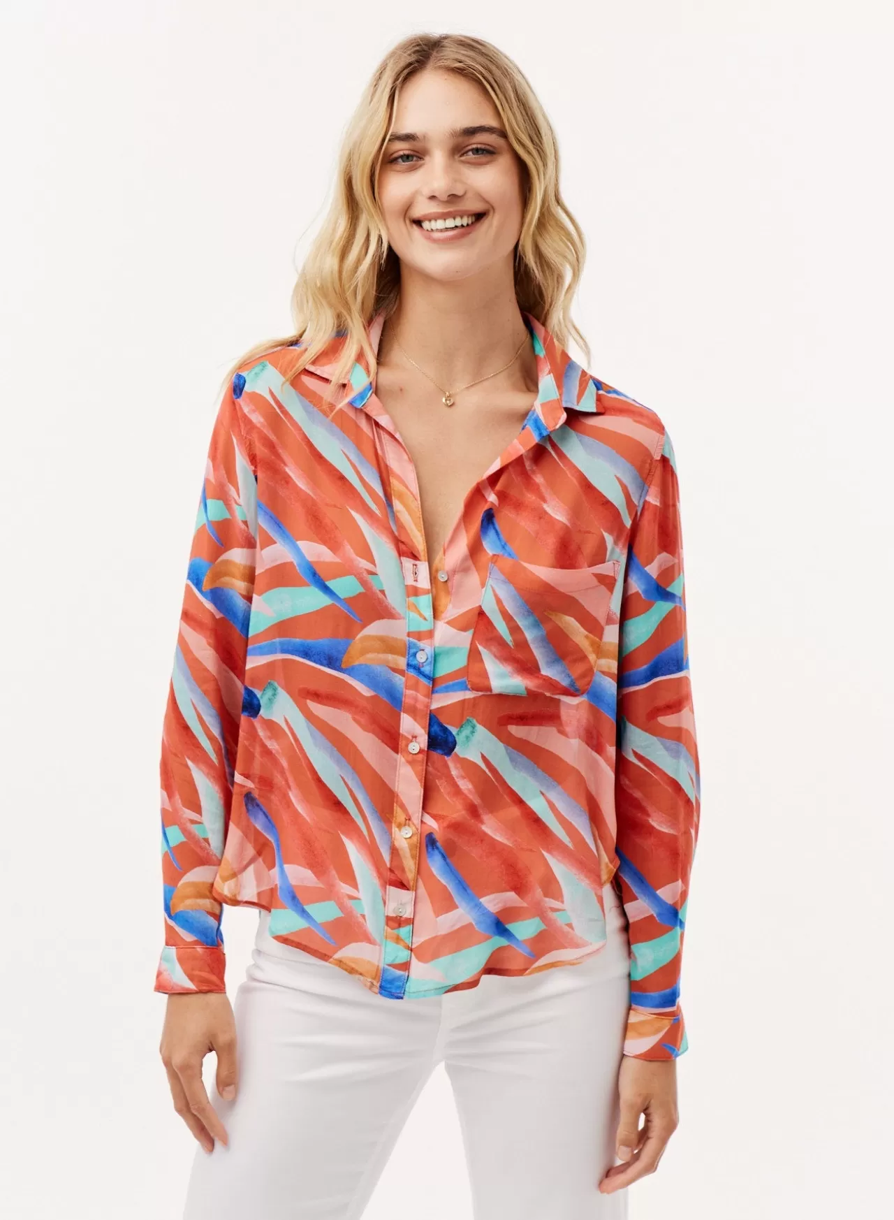 Bella Dahl Button Down^Rounded Hem Button Down Shirt - Paradiso Print