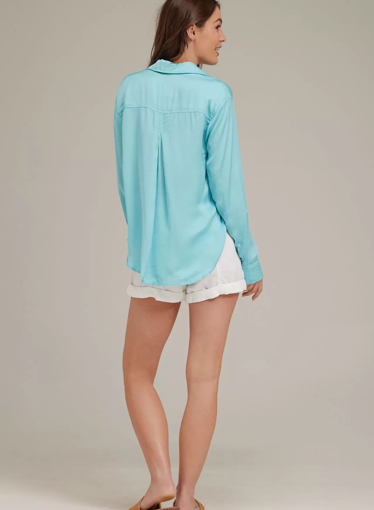 Bella Dahl Button Down^Satin Side Slit Button Down - Crystal Water