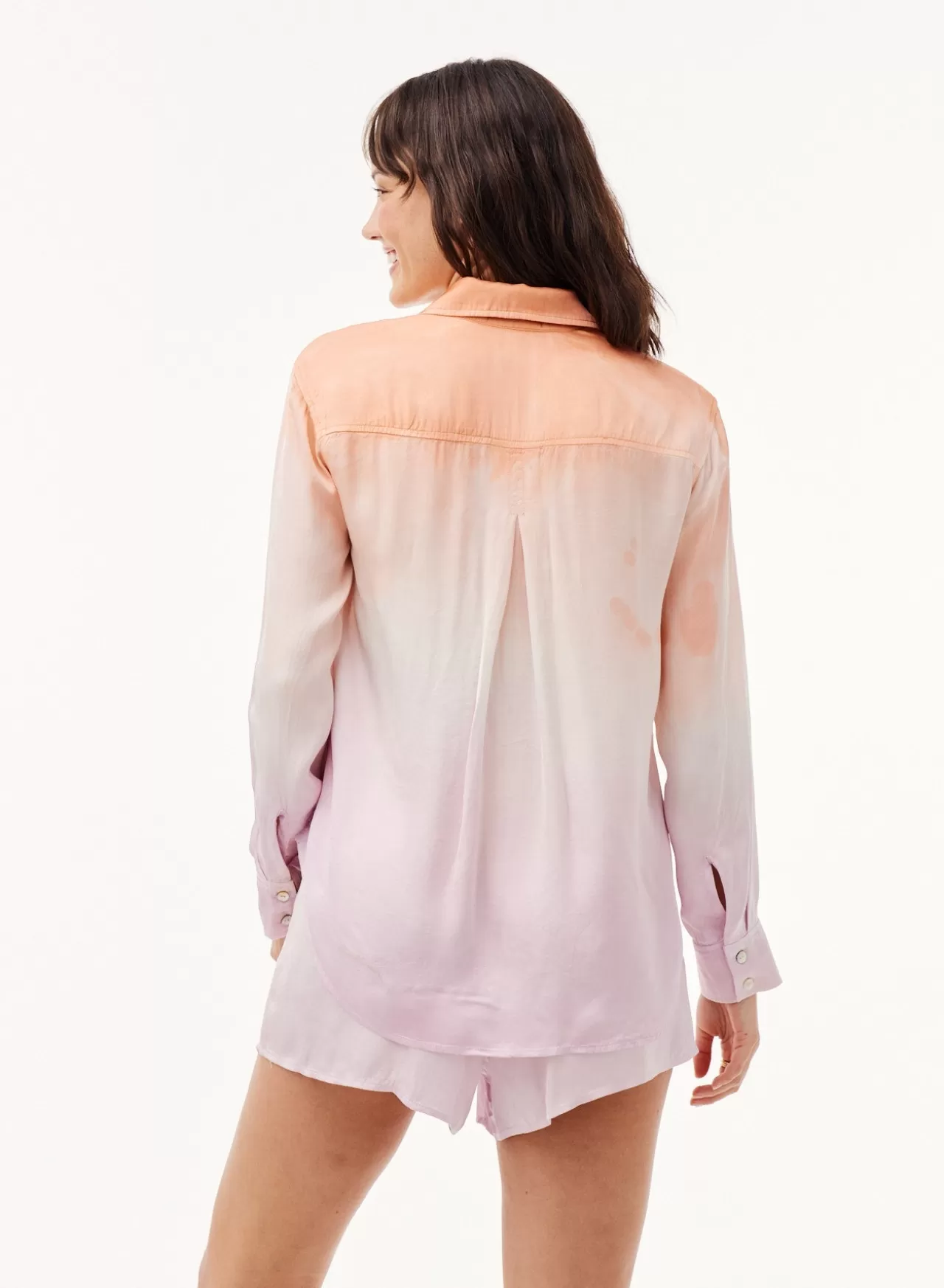 Bella Dahl Long Sleeve^Satin Side Slit Button Down - Orchid Sunset Dye