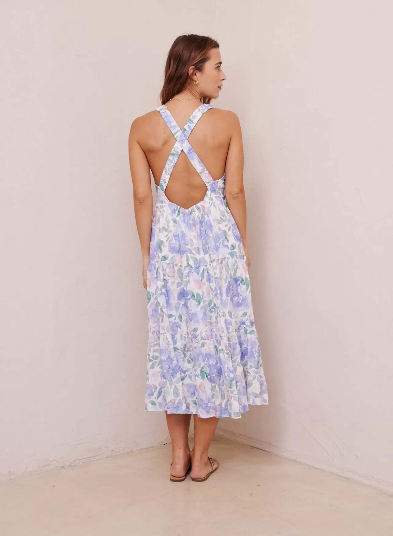 Bella Dahl Midi Dresses^Scrunch Strap Tiered Midi Dress - Peri Jardin Print