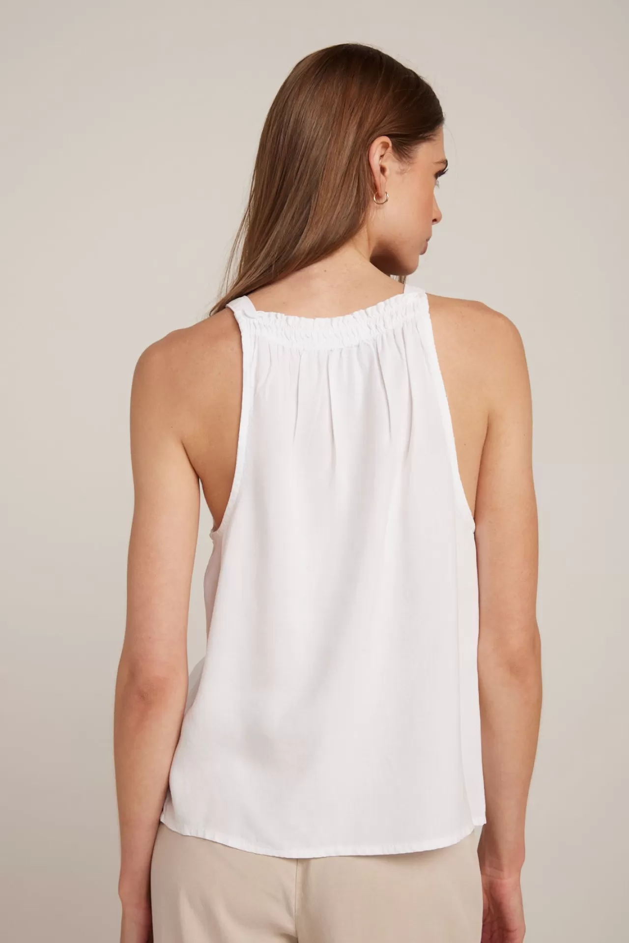 Bella Dahl Sleeveless^Shirred Sleeveless Halter Top - White