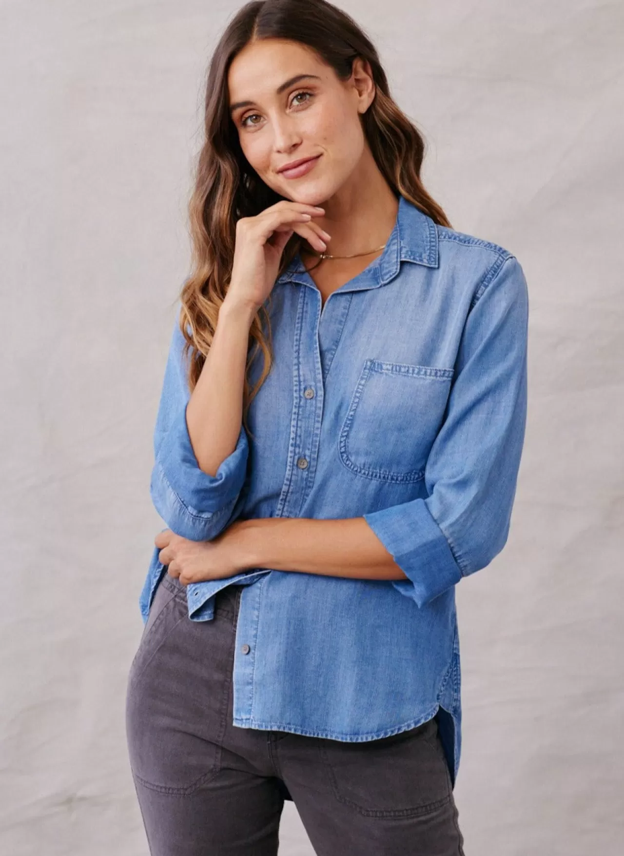 Bella Dahl Button Down^Shirt Tail Button Down - Medium Ombre Wash