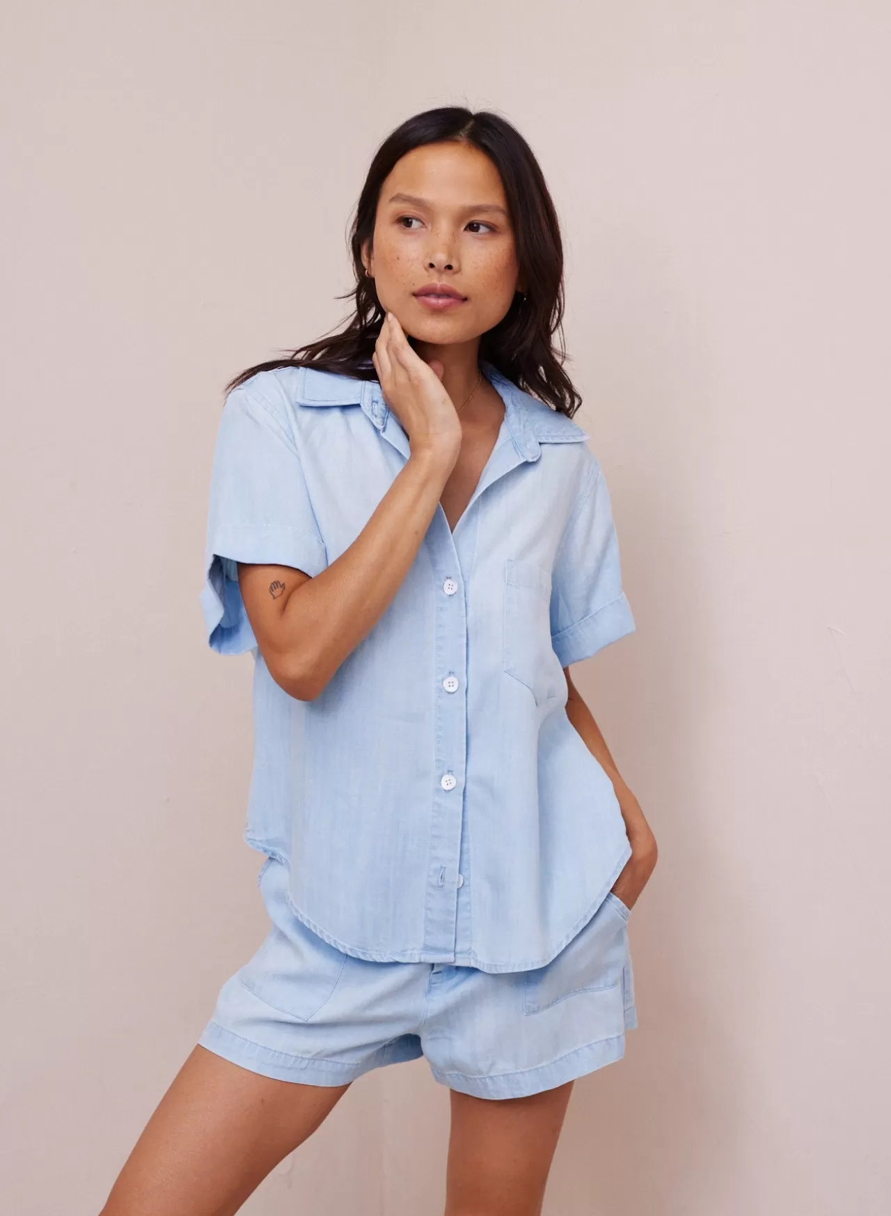 Bella Dahl Button Down^Short Sleeve Pocket Button Down - Paradise Wash