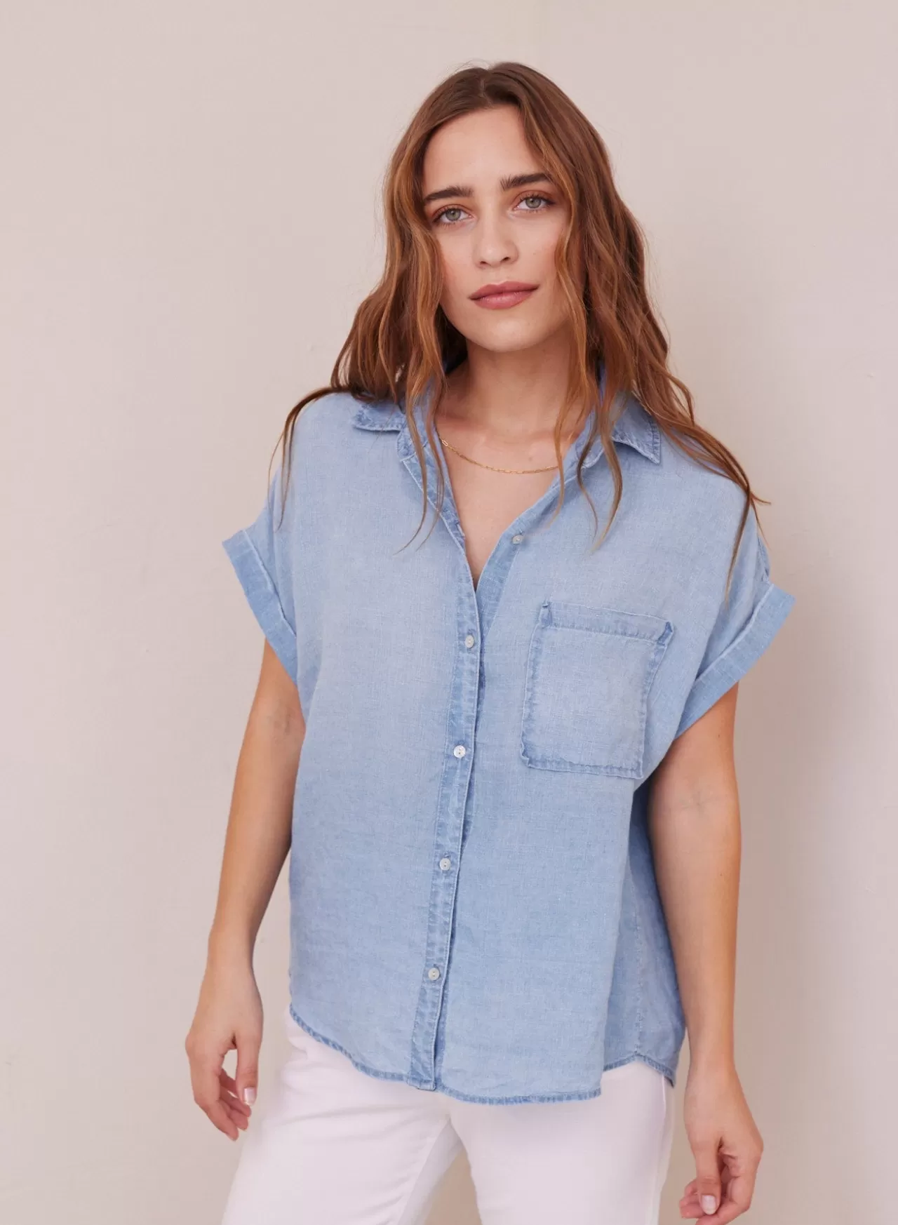 Bella Dahl Button Down^Short Sleeve Pocket Button Down - Bayside Wash