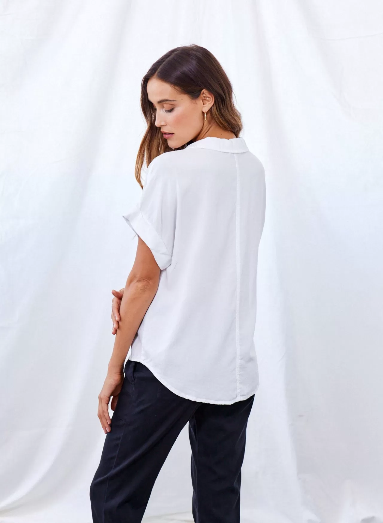 Bella Dahl Short Sleeve^Short Sleeve Tencel Button Down - White