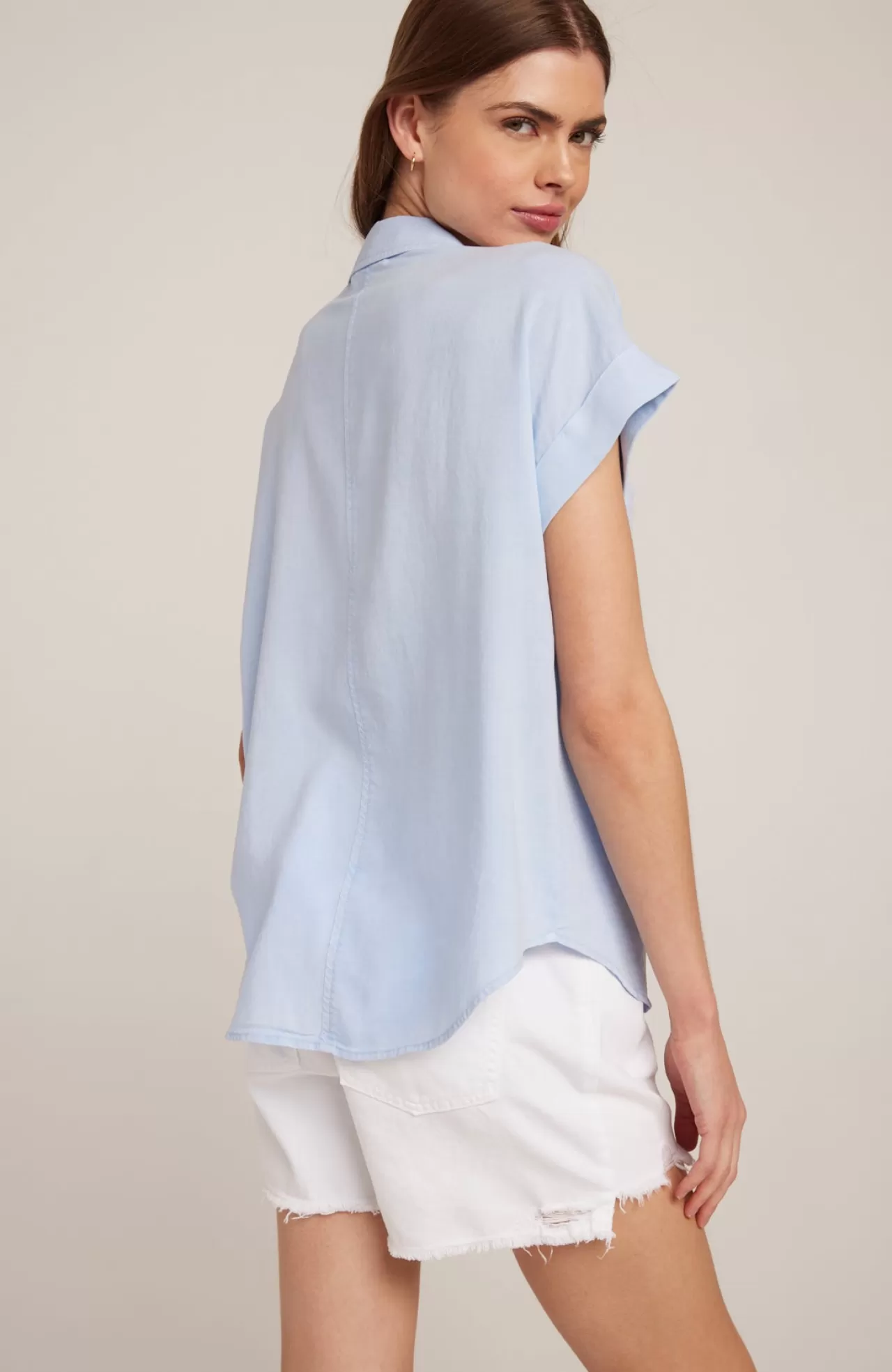 Bella Dahl Button Down^Short Sleeve Tencel Button Down - Blue Oasis