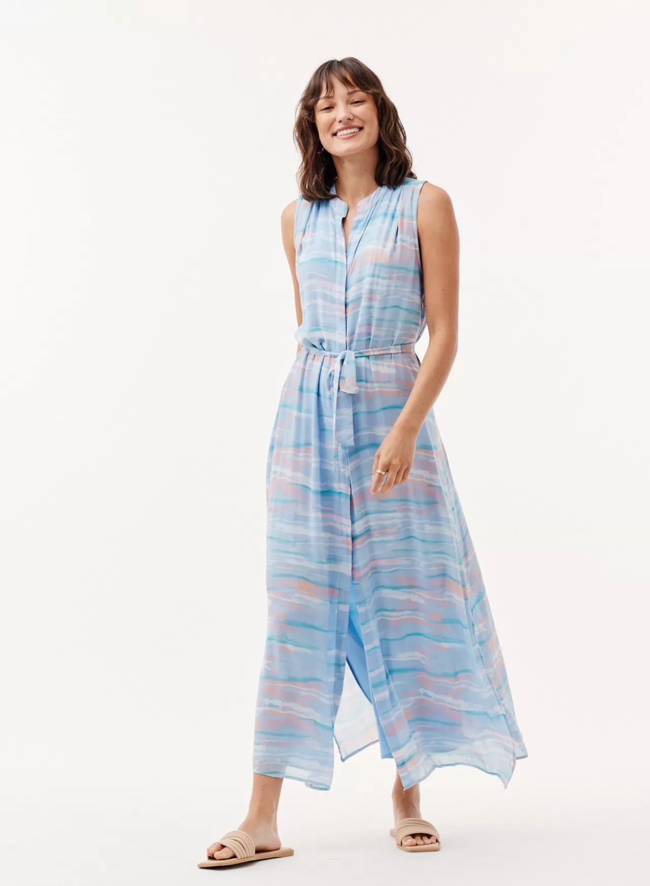 Bella Dahl Maxi Dresses^Sleeveless Button Down Maxi Dress - Milos Stripe Print