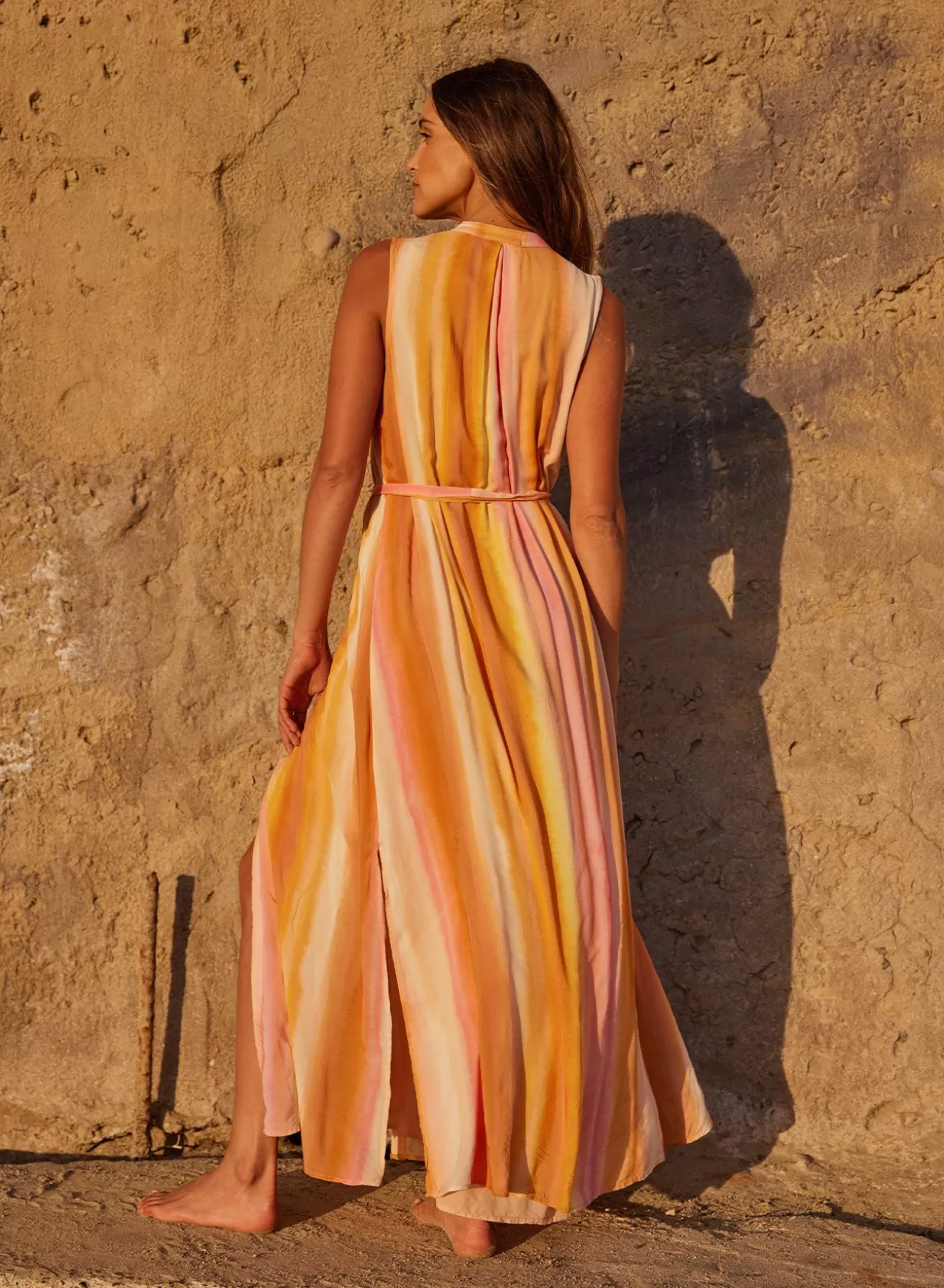 Bella Dahl Maxi Dresses^Sleeveless Button Front Maxi Dress - Sunset Stripes Print