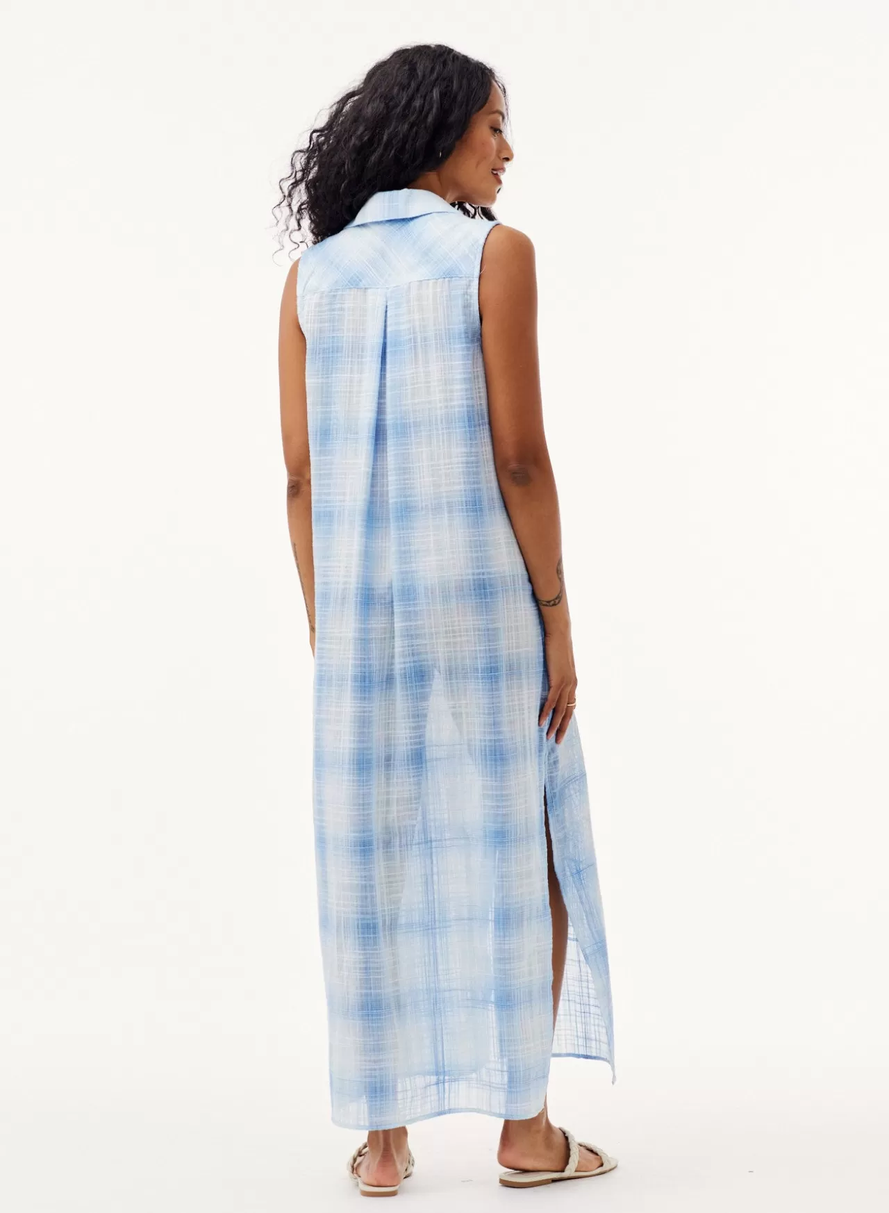 Bella Dahl Maxi Dresses^Sleeveless Duster Dress - Heather Blue Plaid