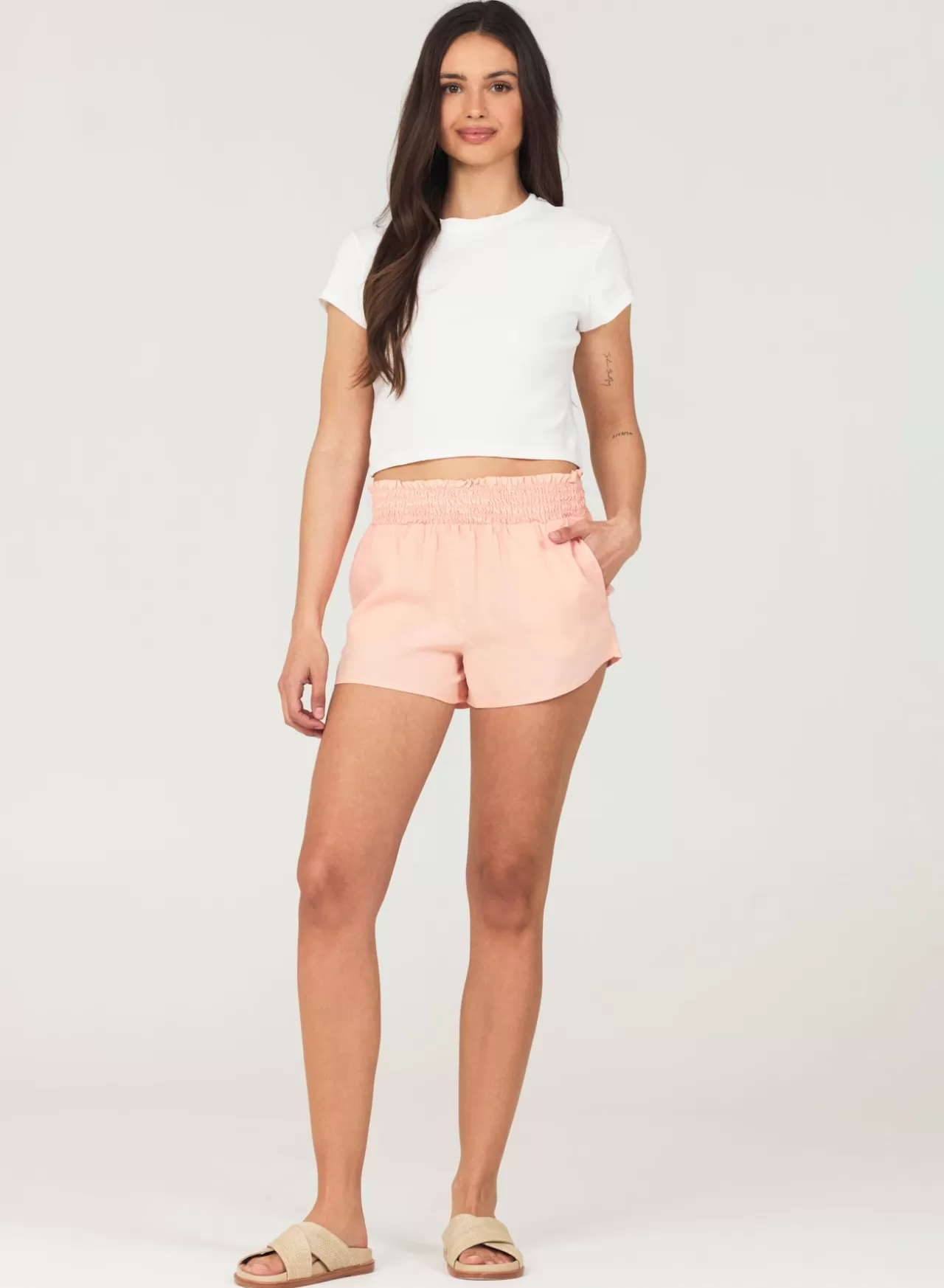 Bella Dahl Shorts^Smocked Waist Tencel Short - Sunset Coral