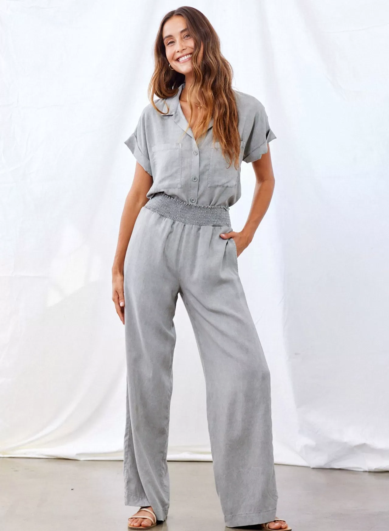 Bella Dahl Pants^Smocked Waist Wide Legpant - Foggy Sky