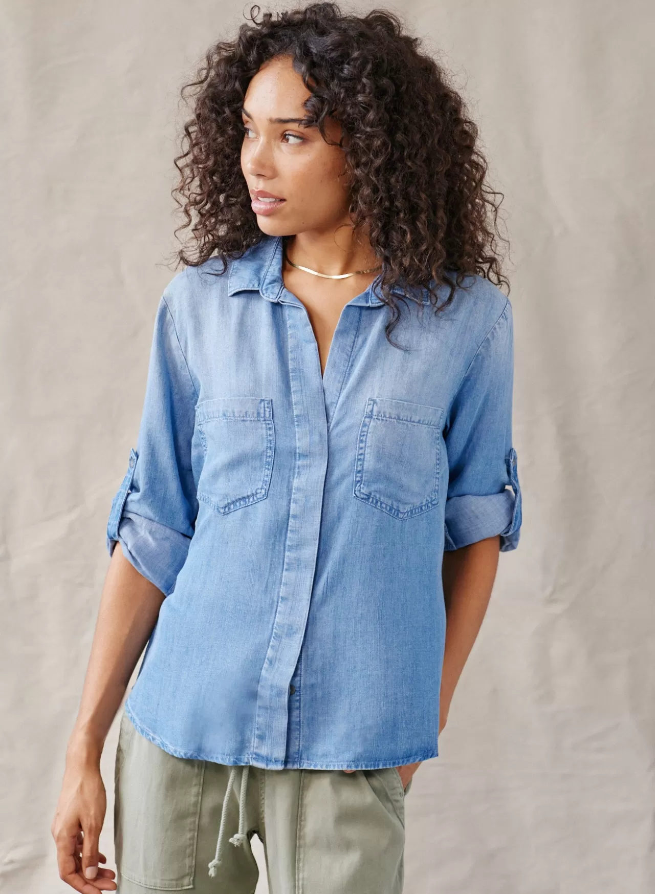 Bella Dahl Button Down^Split Back Button Down - Medium Ombre Wash