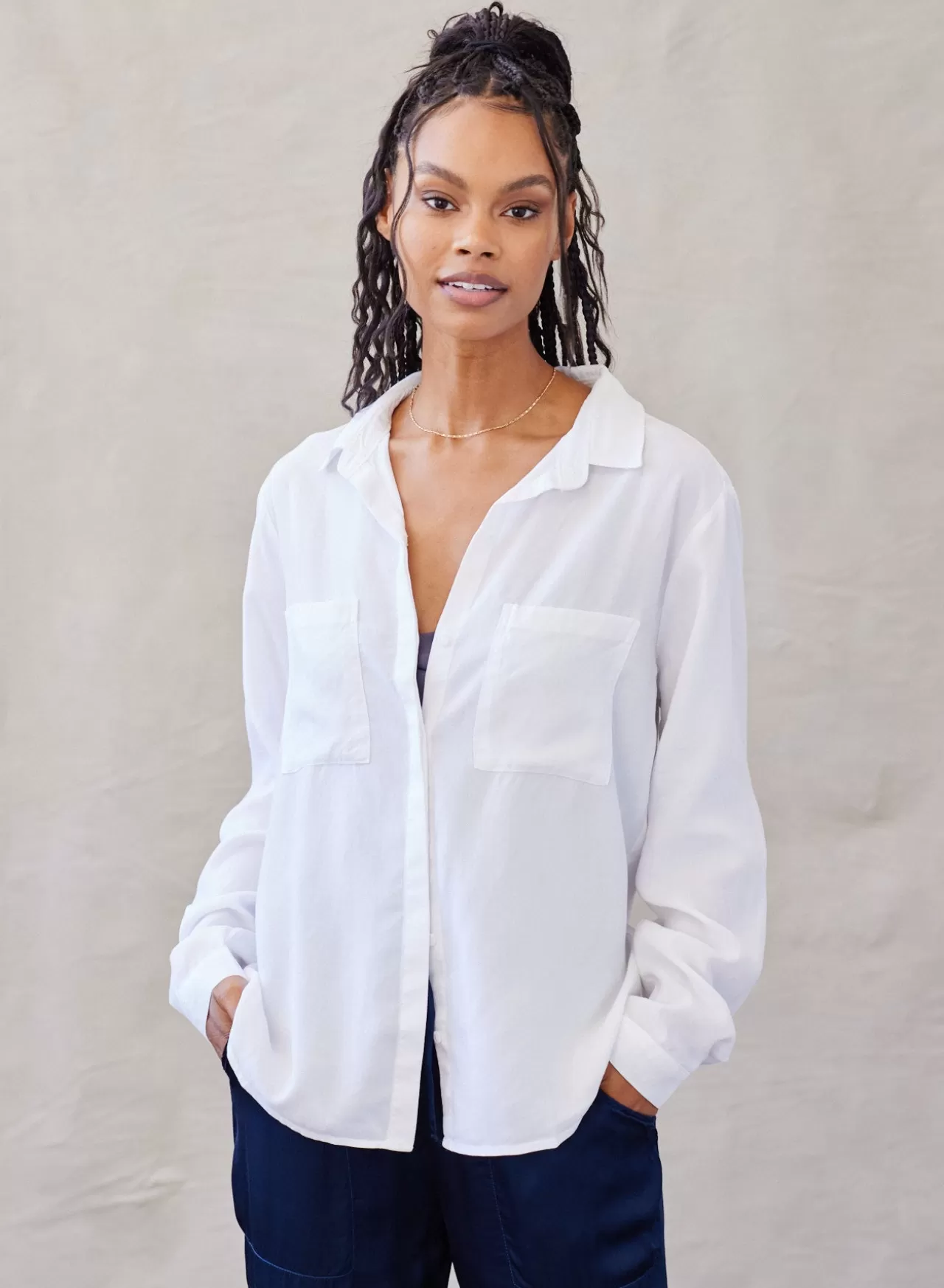 Bella Dahl Long Sleeve^Two Pocket Classic Button Down - White