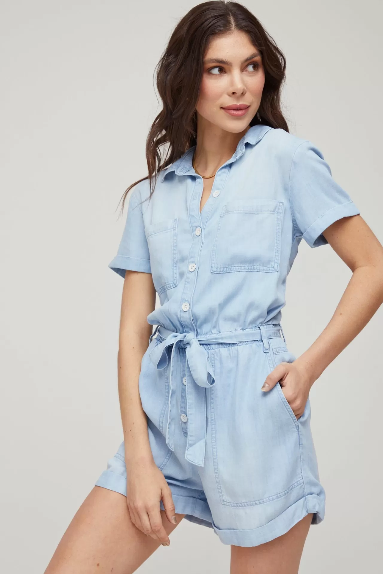 Bella Dahl Jumpsuits & Rompers^Utility Rolled Hem Tencel Romper - Salt Spray Wash