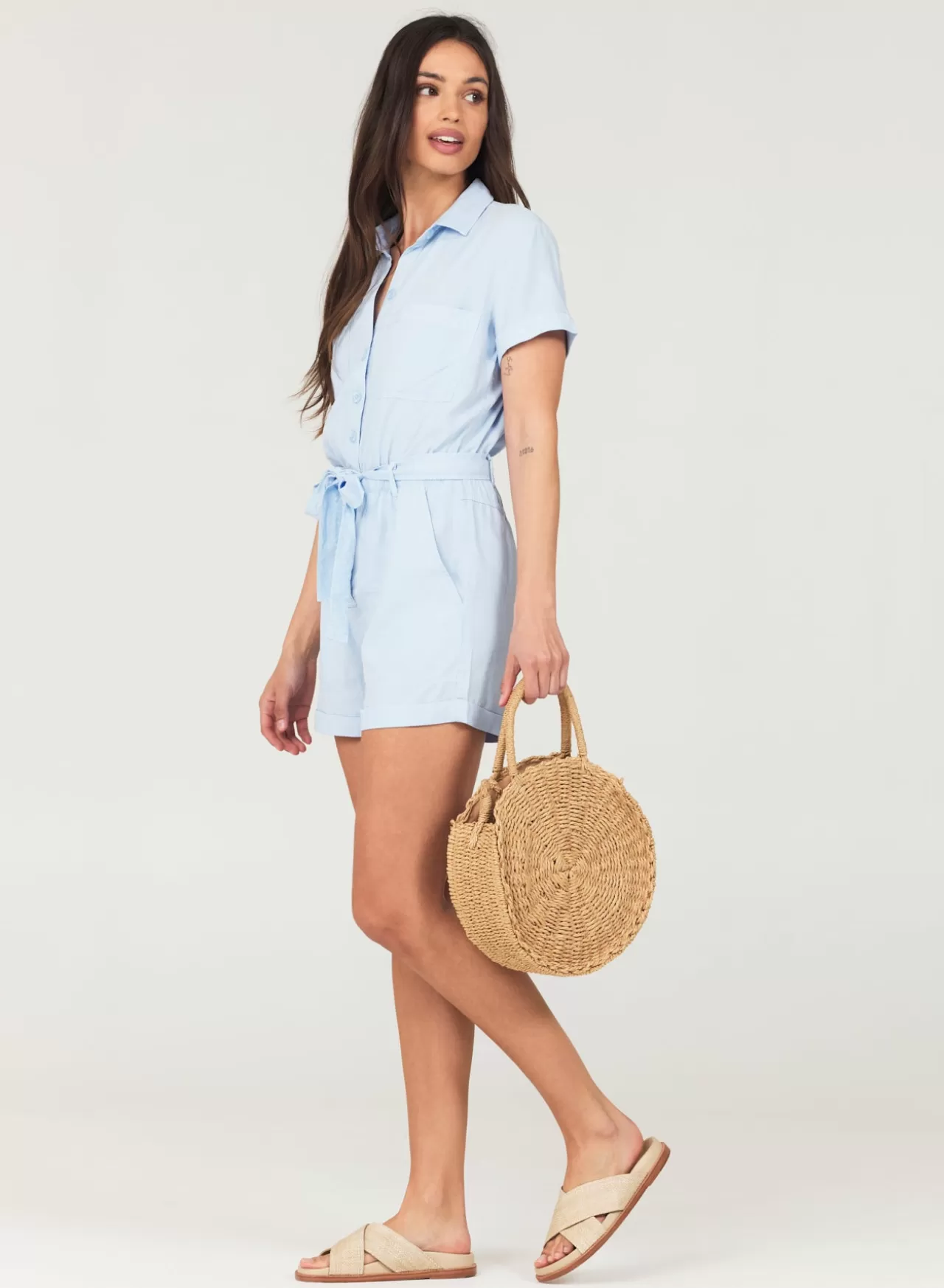 Bella Dahl Jumpsuits & Rompers^Utility Rolled Hem Tencel Romper - Blue Oasis