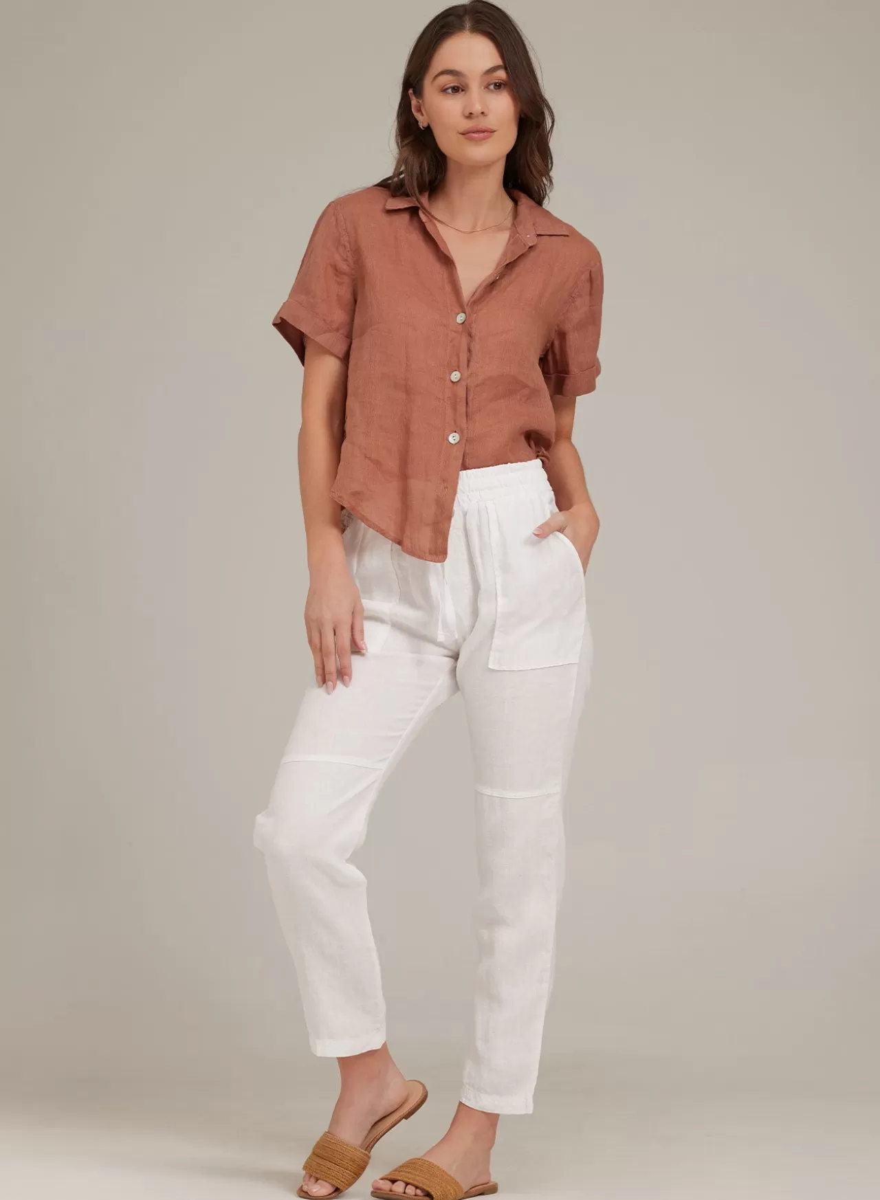 Bella Dahl Pants^Utility Tie Waist Linen Trouser - White