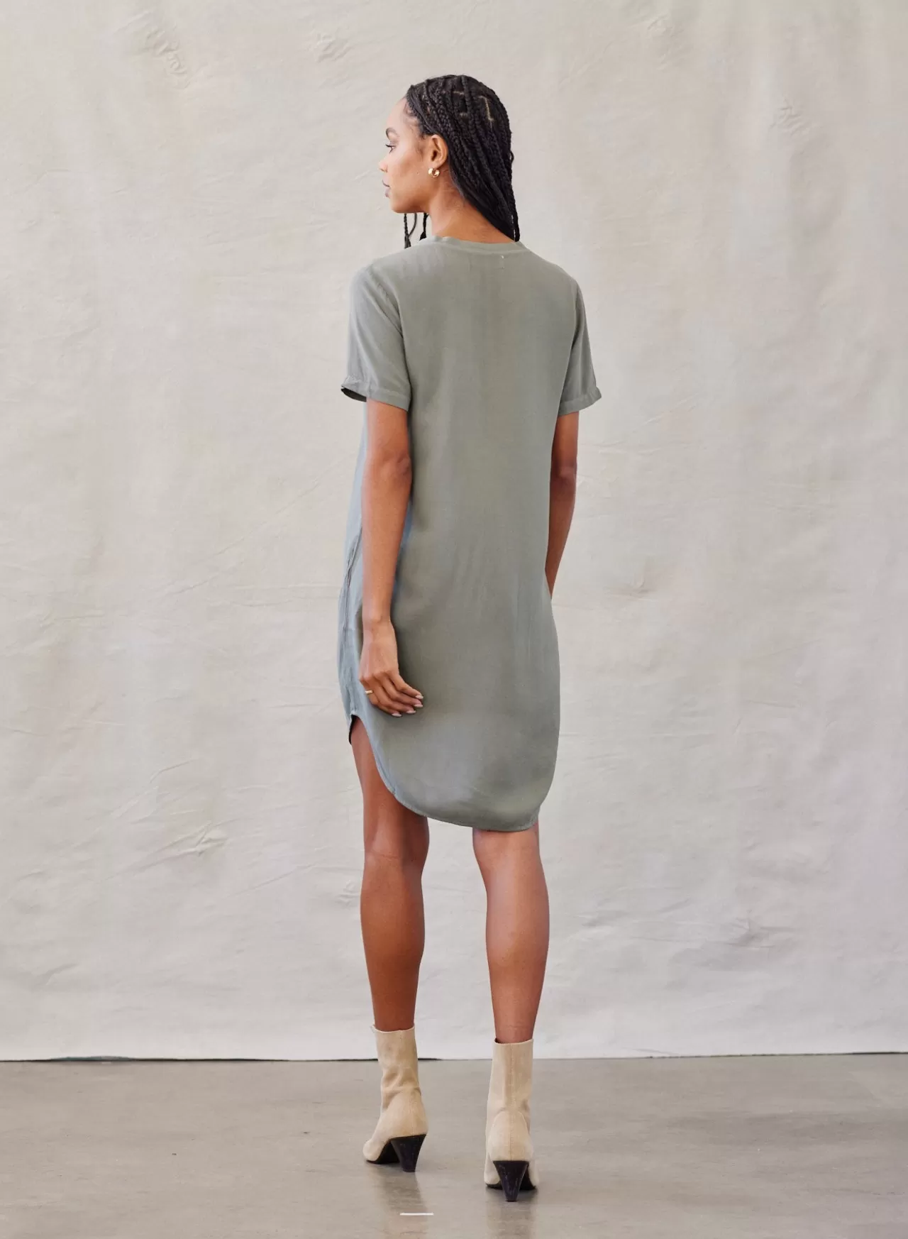 Bella Dahl Mini Dresses^V-Neck Knit Tee Dress - Soft Army